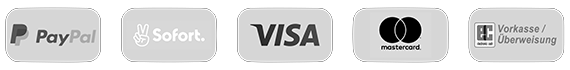 Unsere ZahlungsDienstleister: paypal, sofort, visa, mastercard, vorkasse