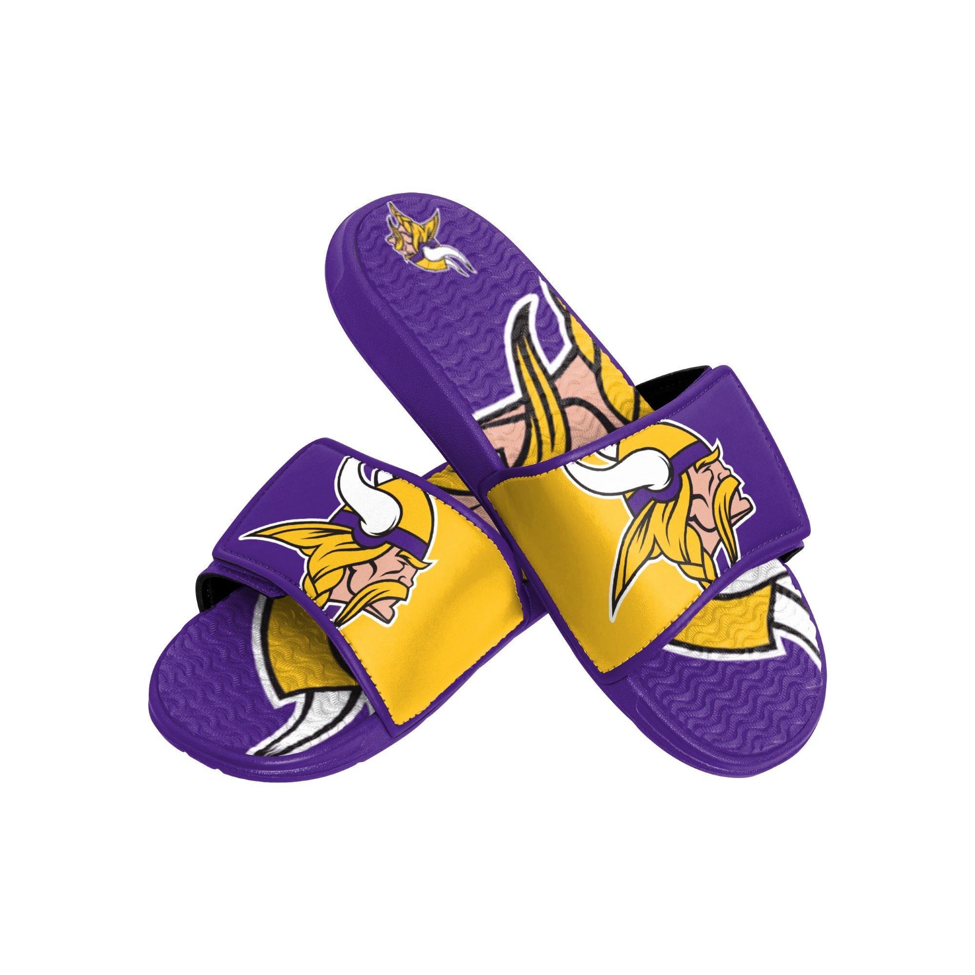 Minnesota Vikings NFL Colorblock Big Logo Gel Slide purple yellow Badelatschen Hausschuhe Foco 