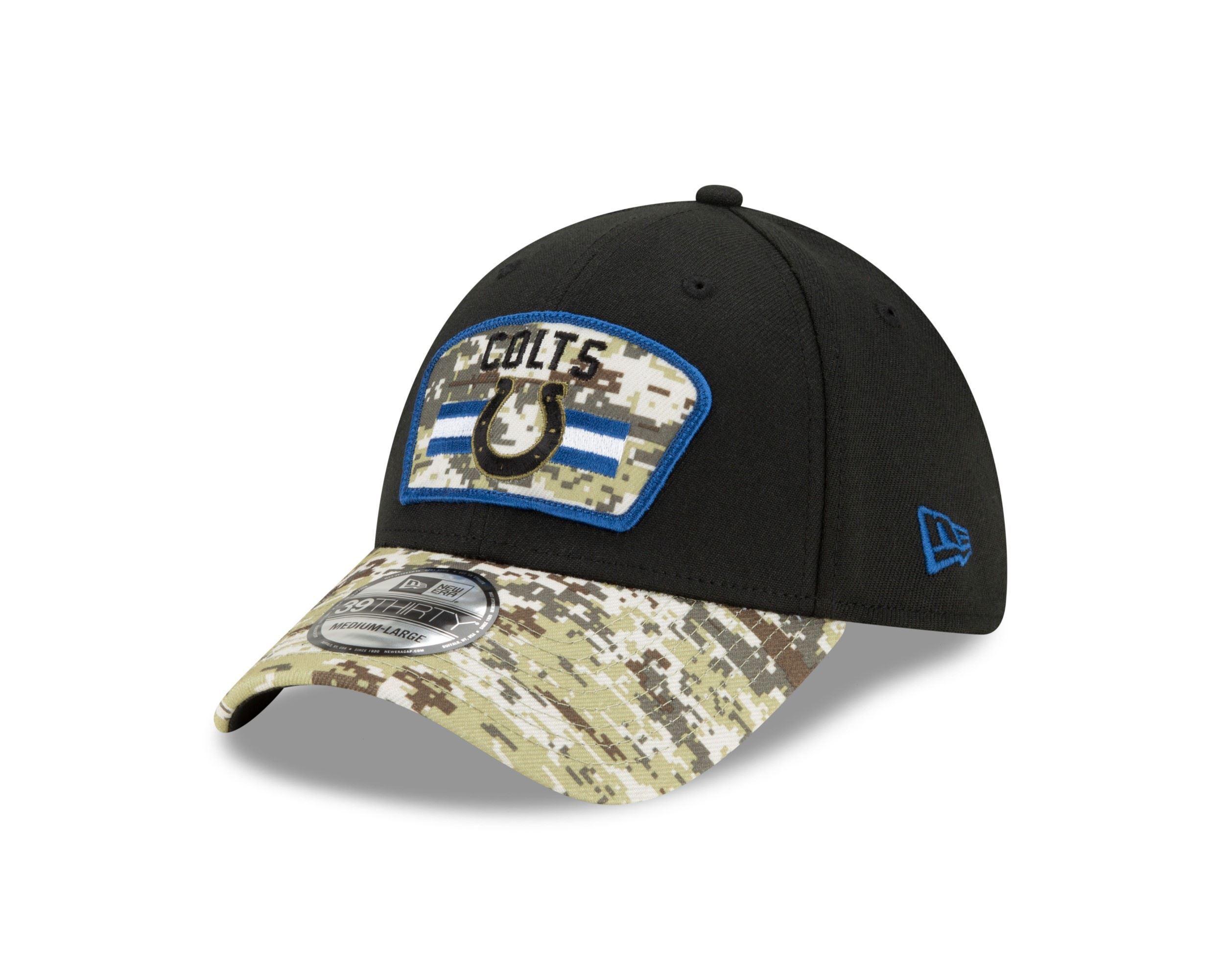 Indianapolis Colts NFL On Field 2021 Salute to Service Black 39Thirty Stretch Cap New Era