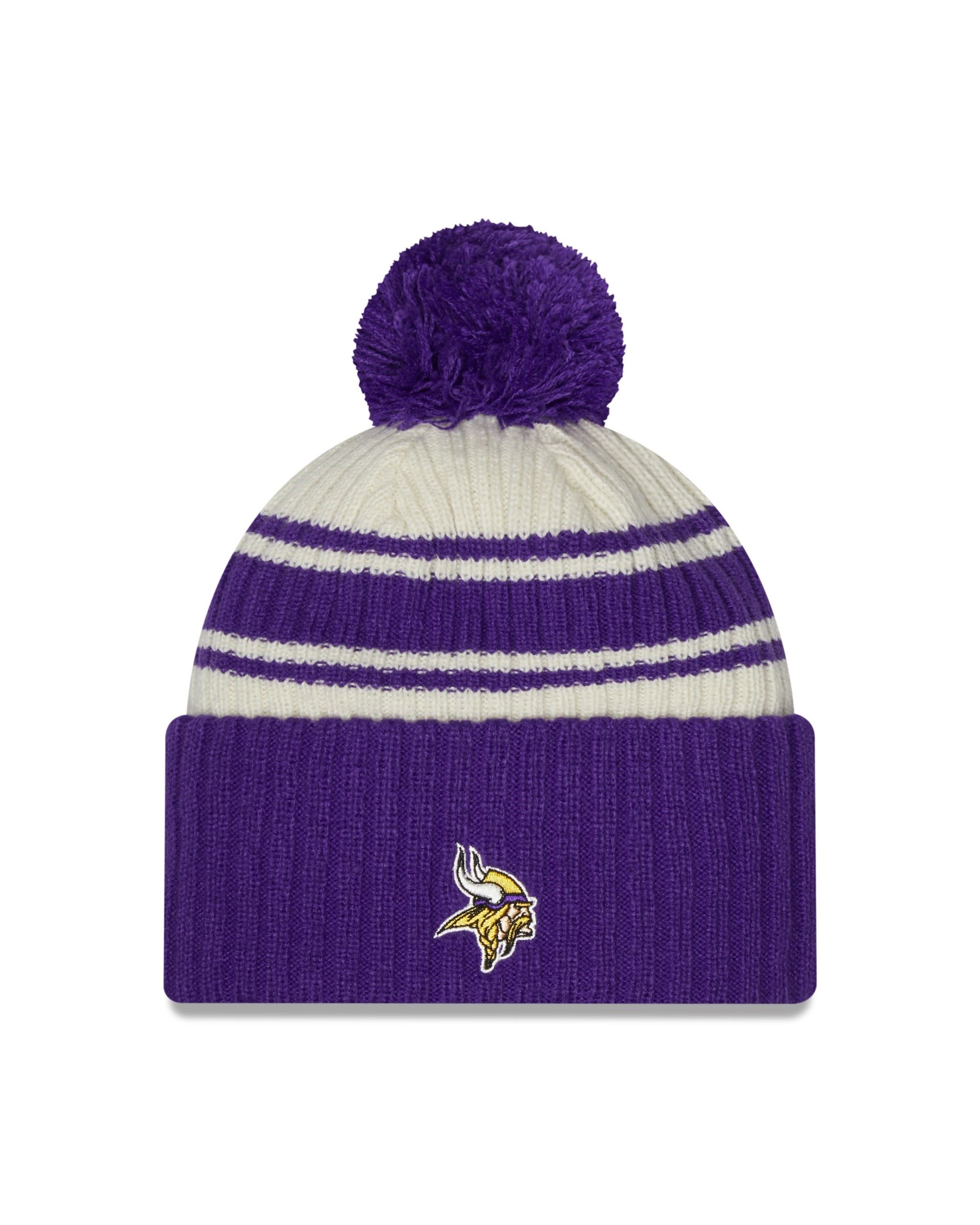 Minnesota Vikings NFL 2022 Sideline Sport Knit Chrome White Purple Kids Beanie New Era