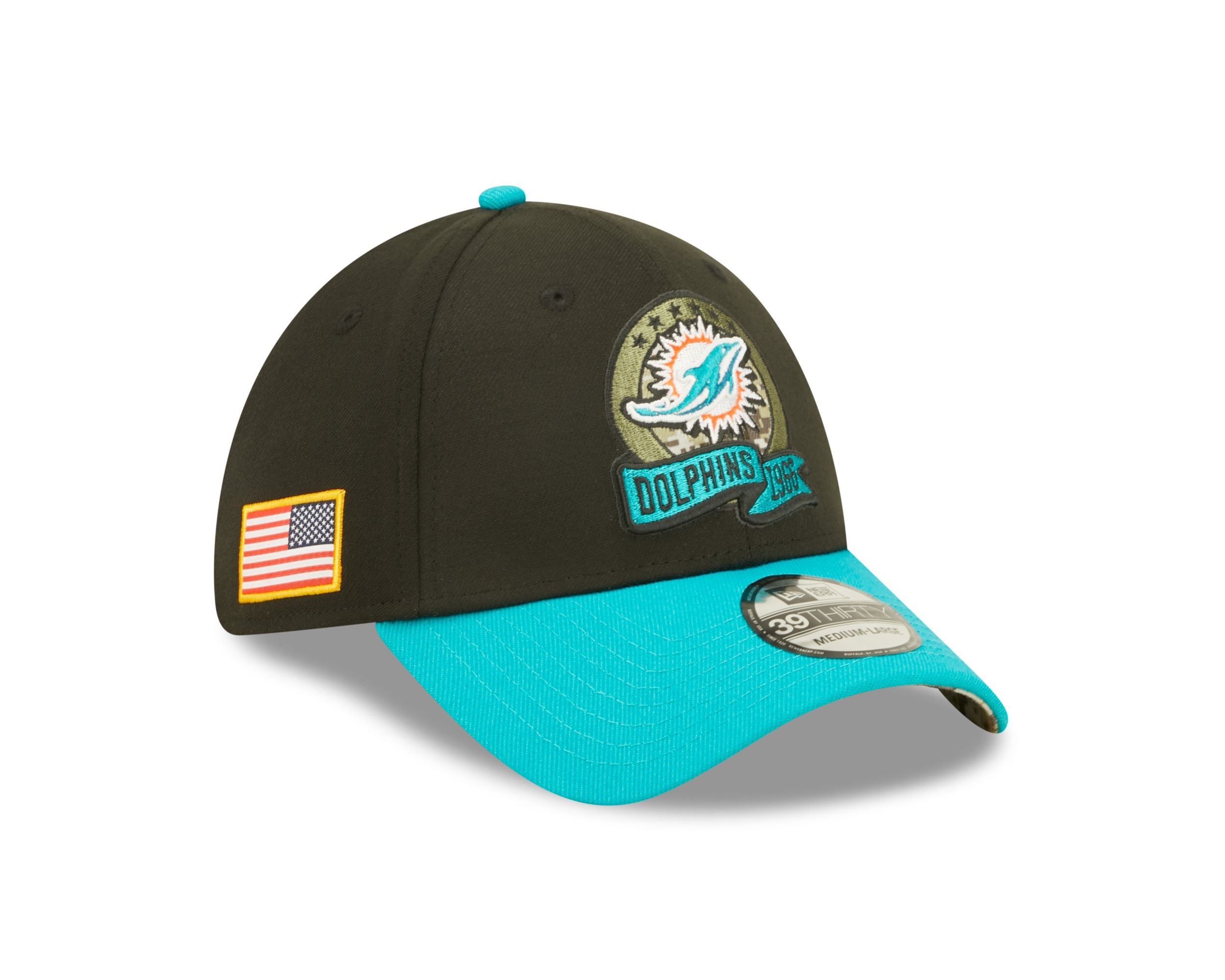 Miami Dolphins NFL Salute to Service 2022 Black Turquoise 39Thirty Stretch Cap New Era