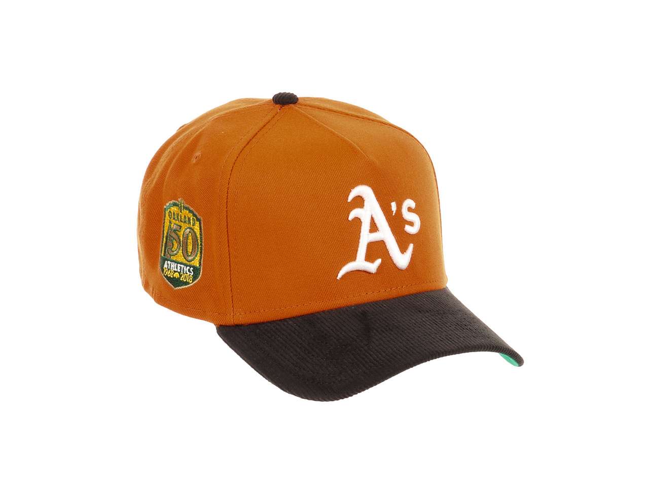 Oakland Athletics  MLB 50th Anniversary Sidepatch Orange Black Cord 9Forty A-Frame Snapback Cap New Era