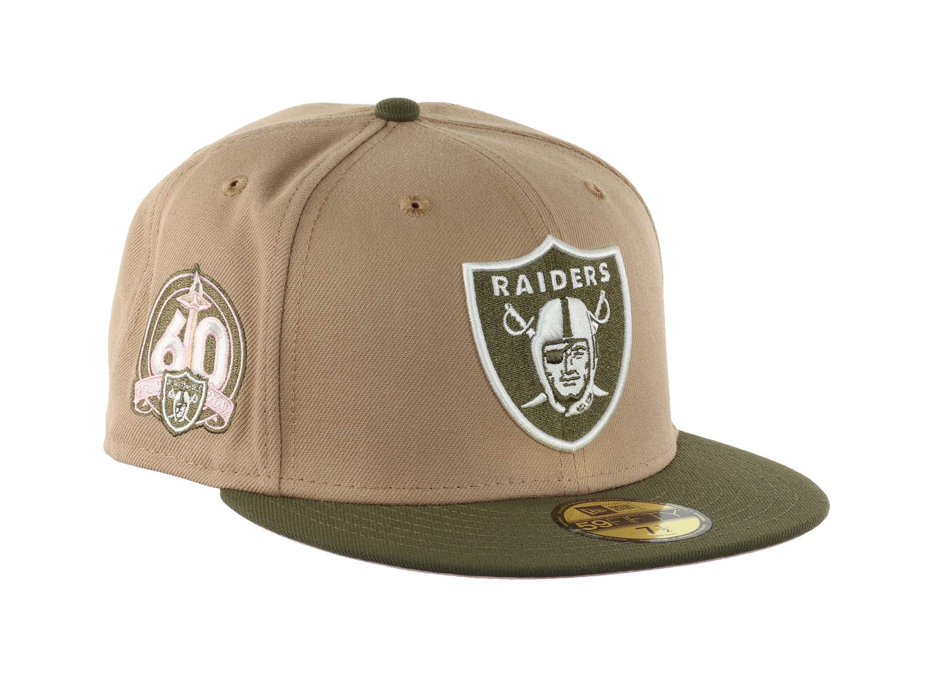Las Vegas Raiders NFL 60th Anniversary Sidepatch Camel Olive 59Fifty Basecap New Era