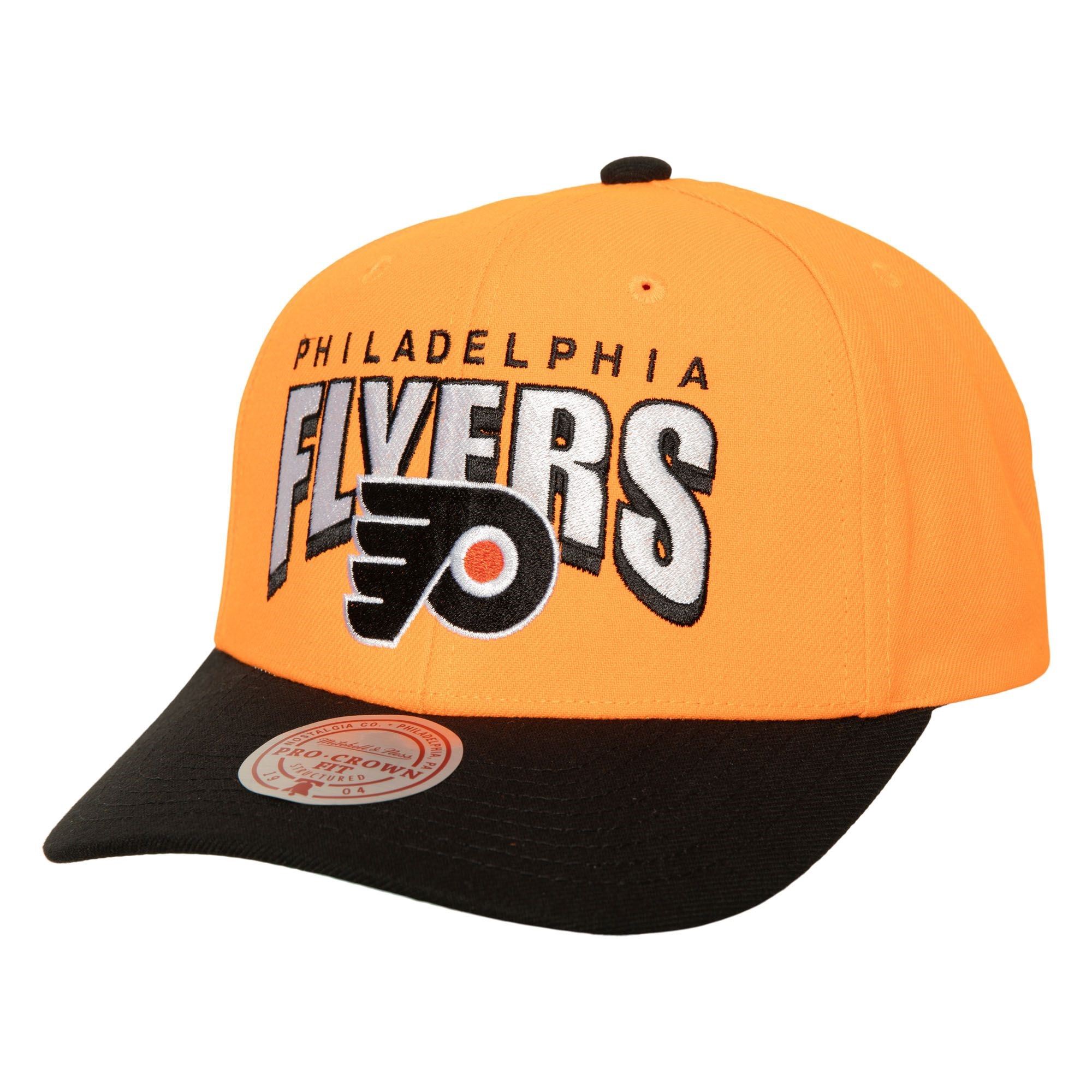 Philadelphia Flyers NHL Boom Text  Pro Vintage Snapback Cap Orange Mitchell & Ness