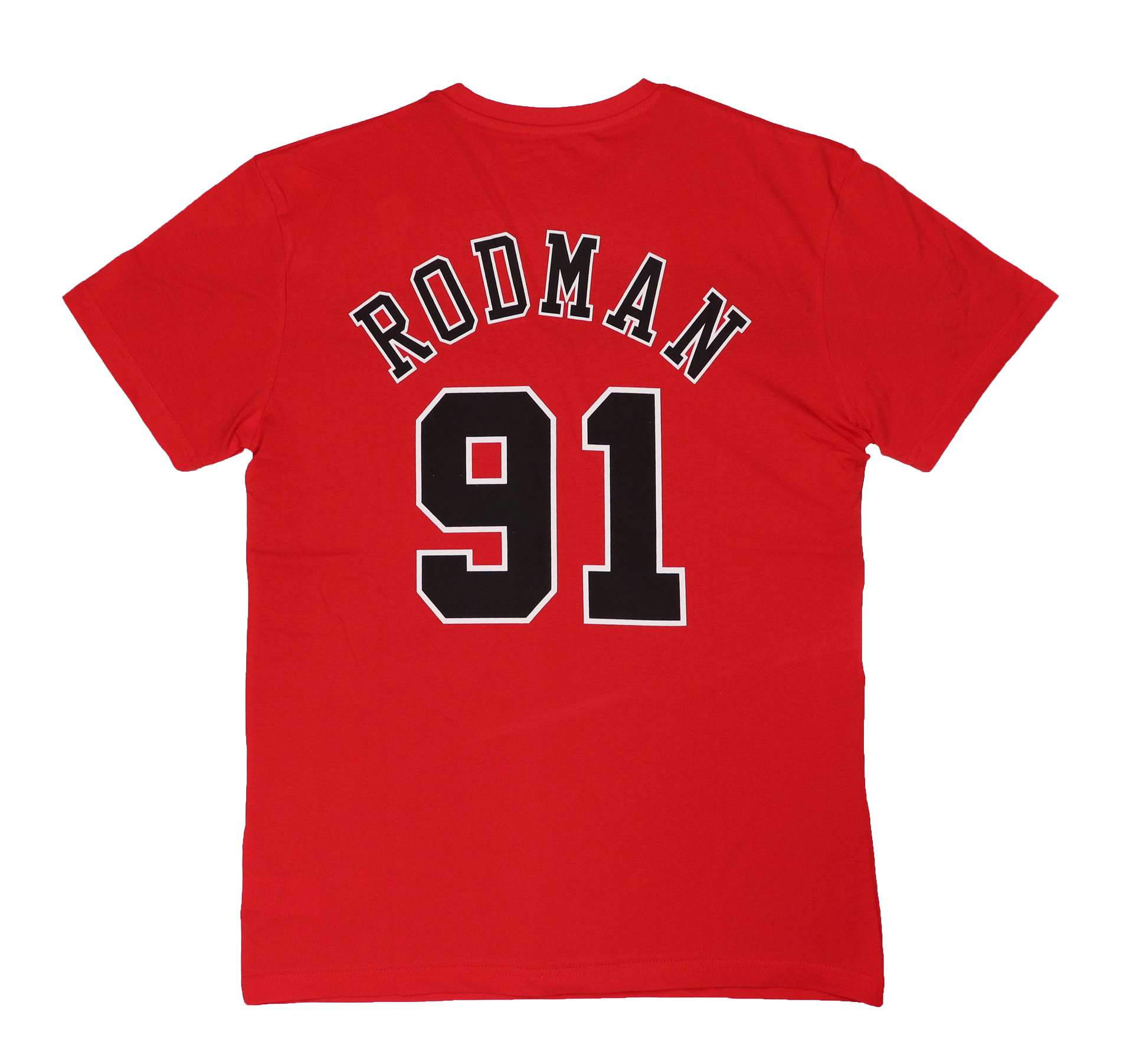 Dennis Rodman #91 Chicago Bulls NBA Name & Number Tee Red T-Shirt Mitchell & Ness