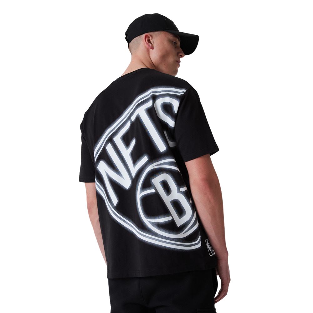 Brooklyn Nets NBA Black White Oversized BP Neon T- Shirt New Era