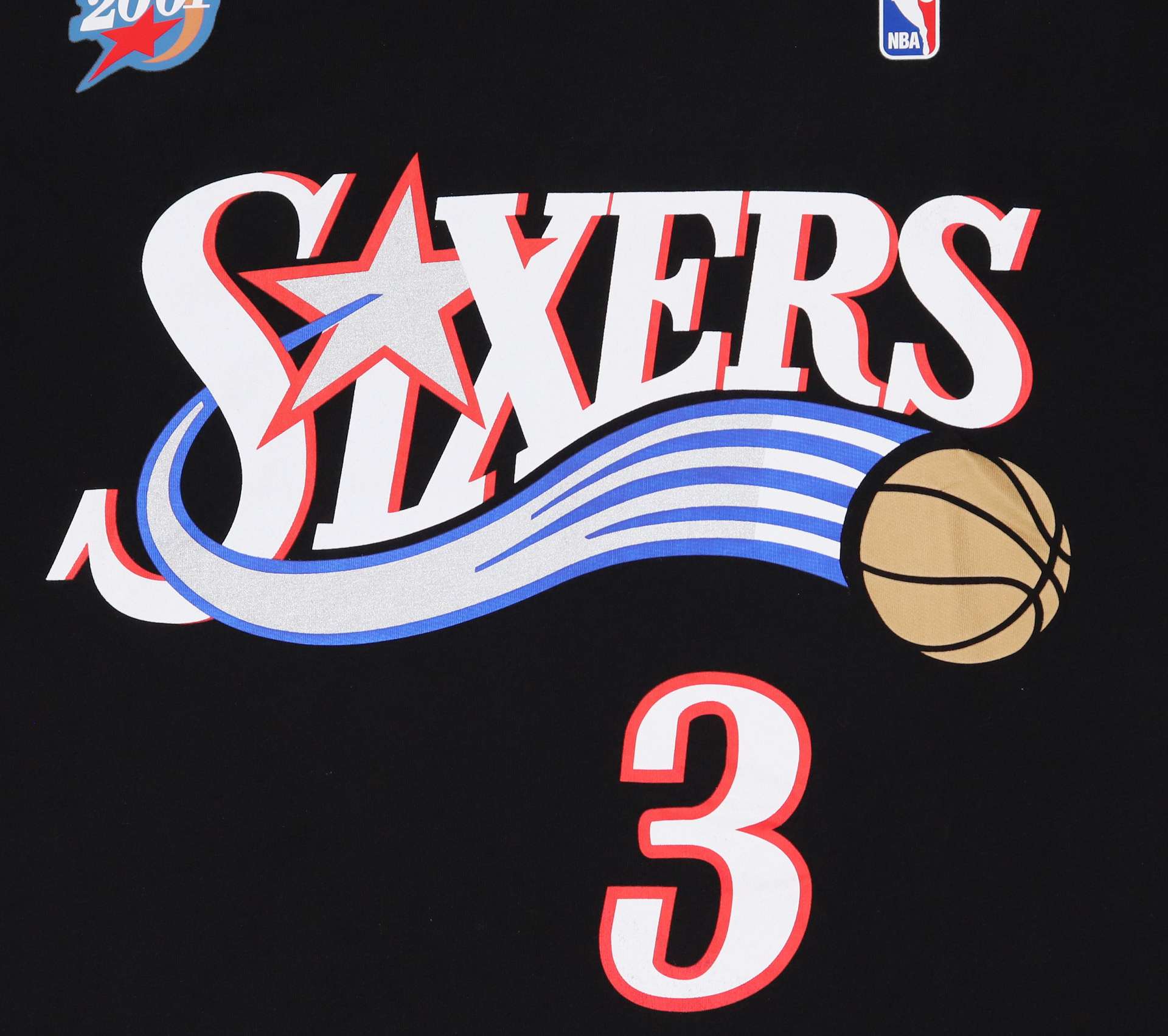 Allen Iverson #3 Philadelphia 76ers NBA Name & Number Tee Black T-Shirt Mitchell & Ness