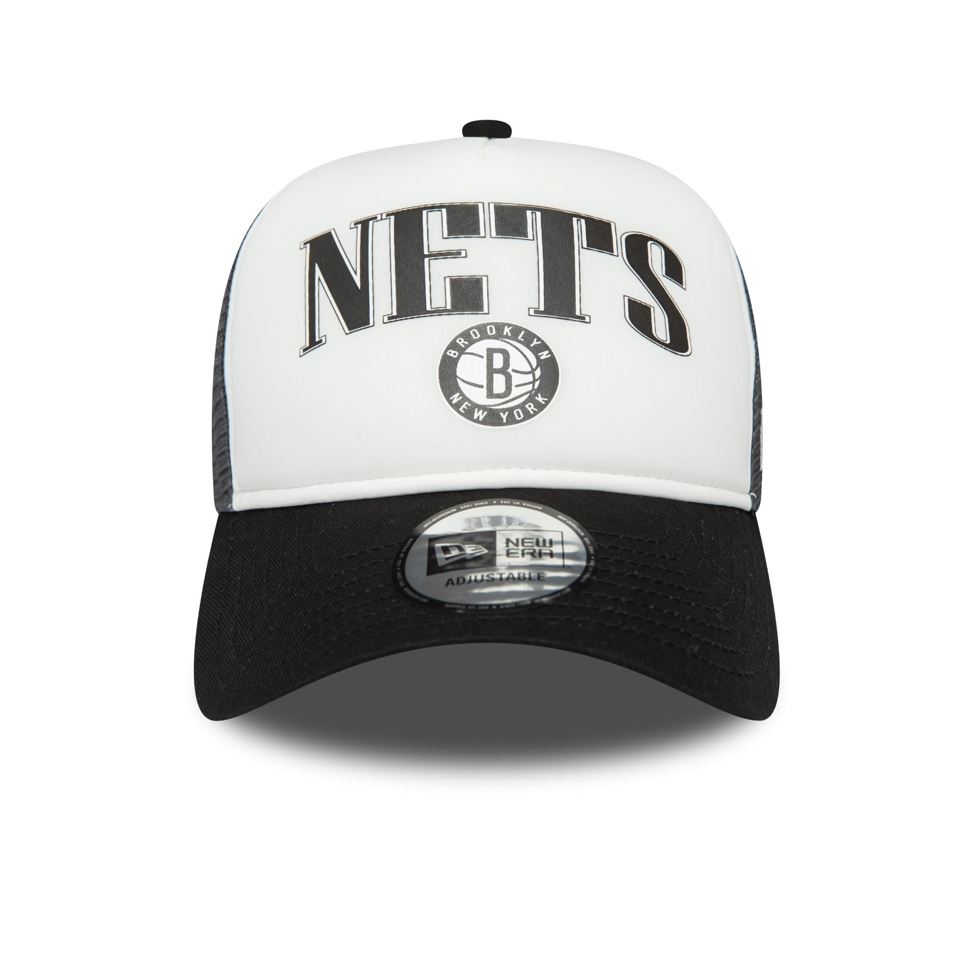 Brooklyn Nets NBA Retro White Black A-Frame Adjustable Trucker Cap New Era