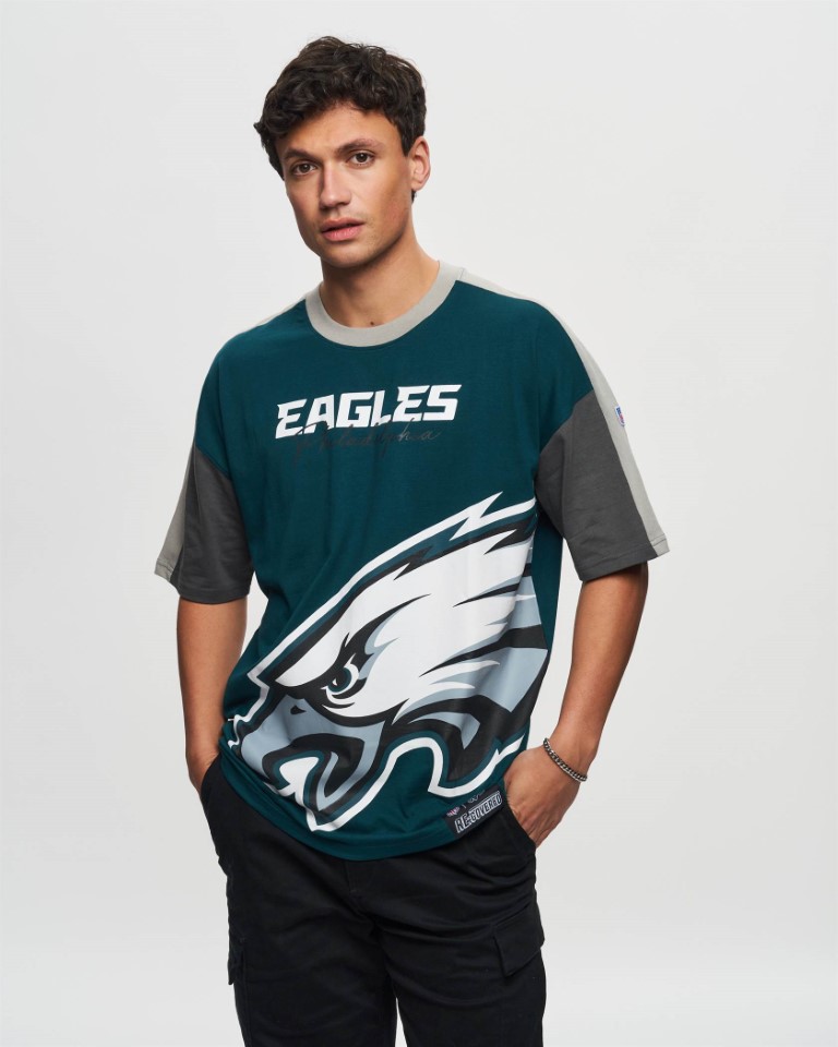 Philadelphia Eagles Cut and Sew Dunkelgrün Oversized NFL T-Shirt Recovered