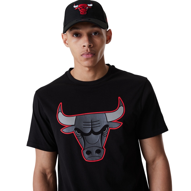 Chicago Bulls Black NBA Outline Logo  T- Shirt New Era