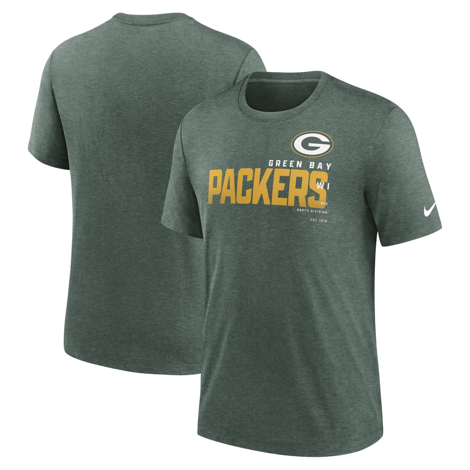 Green Bay Packers NFL Triblend Team Name Fashion Green Heather T-Shirt Nike