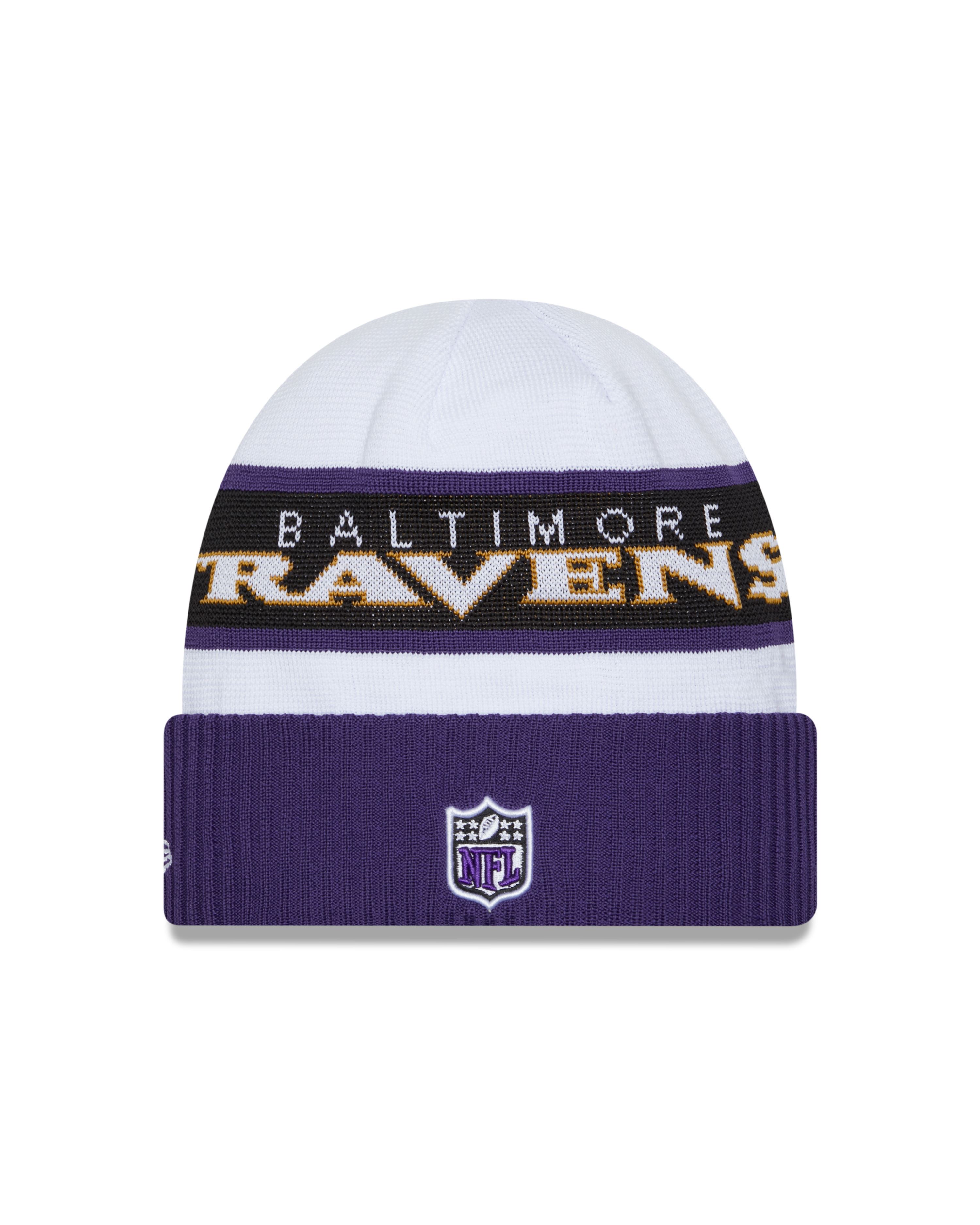 Baltimore Ravens NFL 2023  Sideline Tech Knit OTC White Beanie New Era