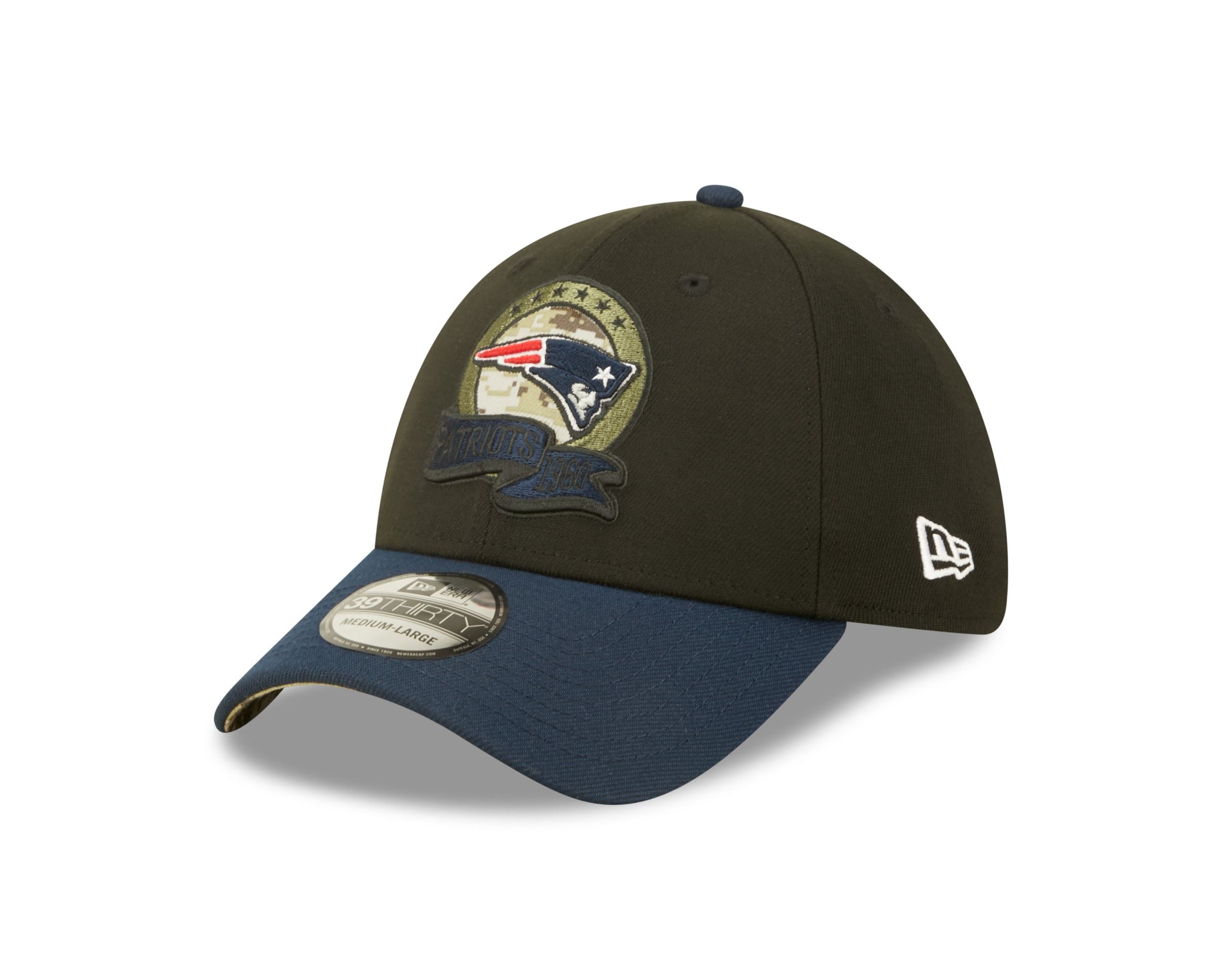 New England Patriots NFL Salute to Service 2022 Black Blue 39Thirty Stretch Cap New Era