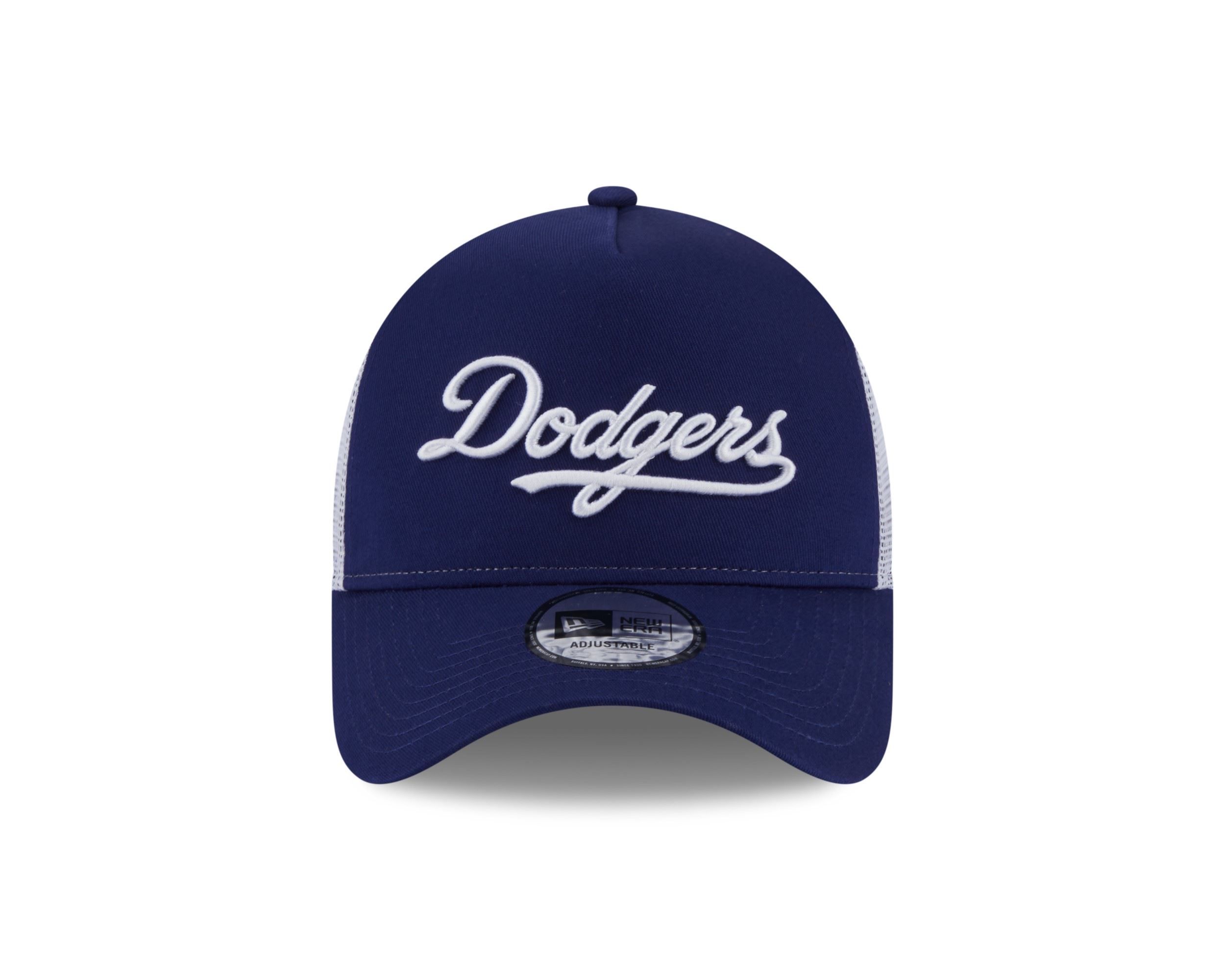 Los Angeles Dodgers MLB Team Script Darkroyal White A-Frame Adjustable Trucker Cap New Era