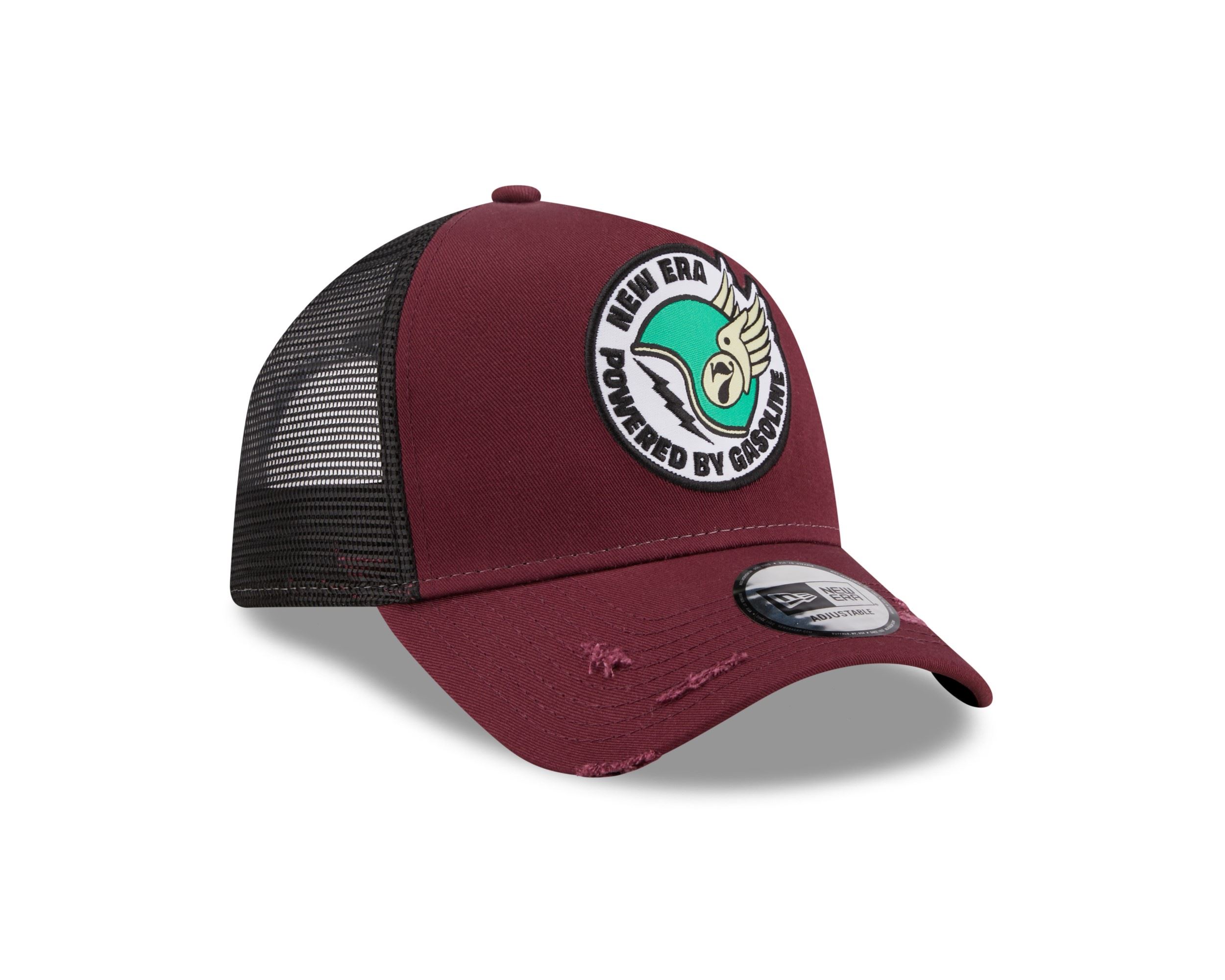 Powered by Gasoline Maroon Race Patch A-Frame Adjustable Trucker Cap New Era