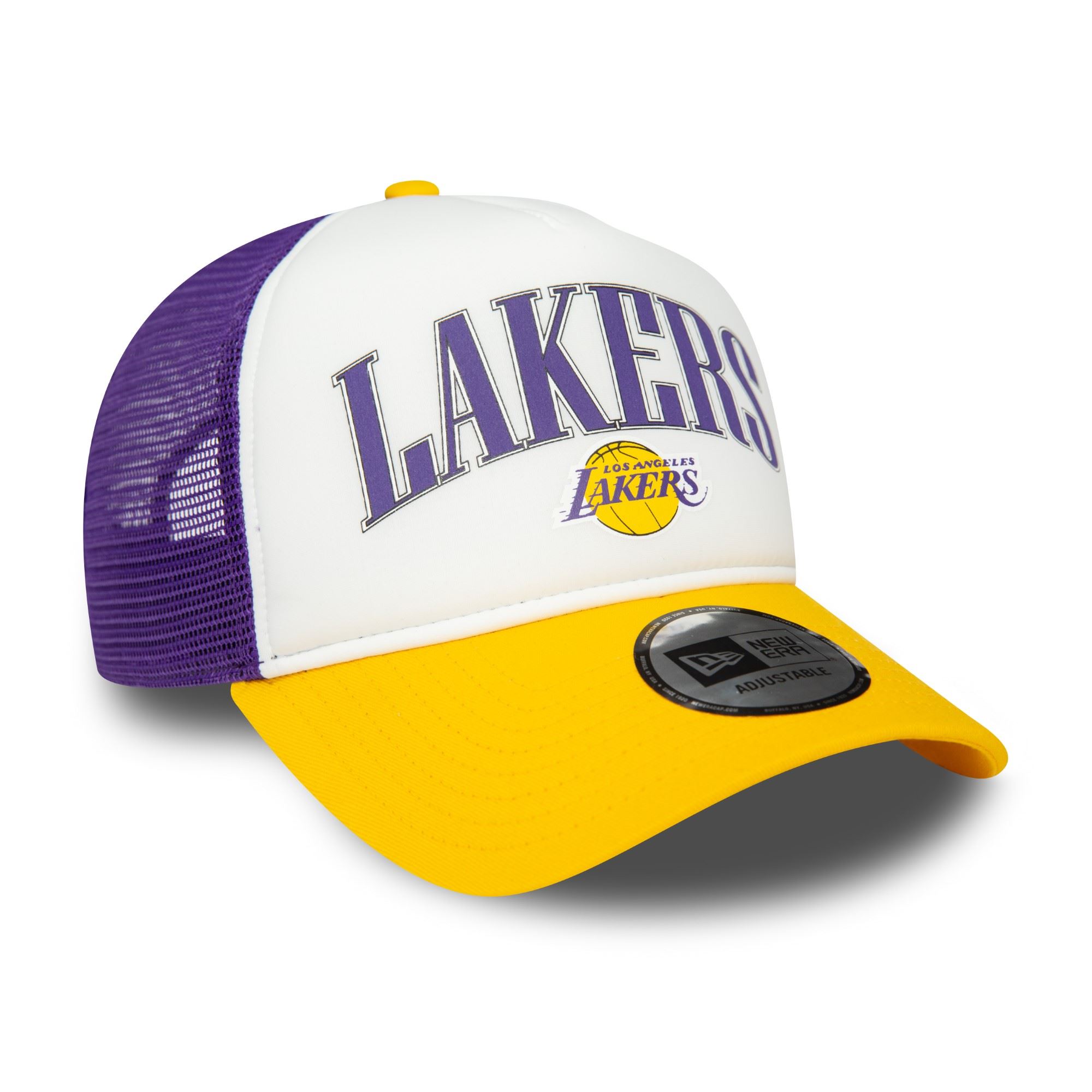Los Angeles Lakers NBA Retro White Purple Yellow A-Frame Adjustable Trucker Cap New Era
