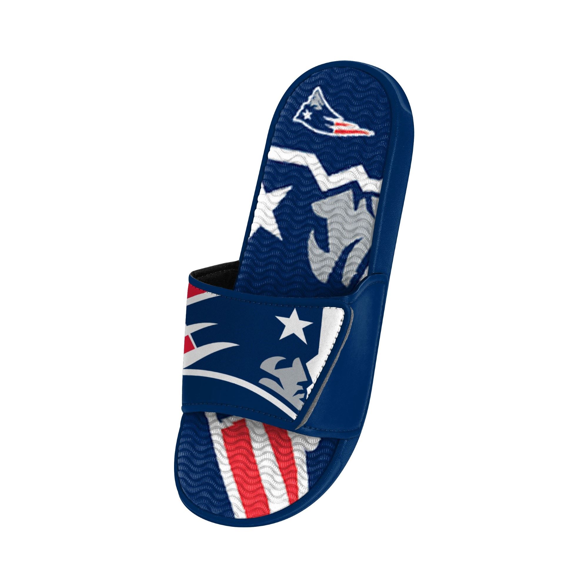 New England Patriots NFL Colorblock Big Logo Gel Slide Blue Red Badelatschen Hausschuhe Foco 