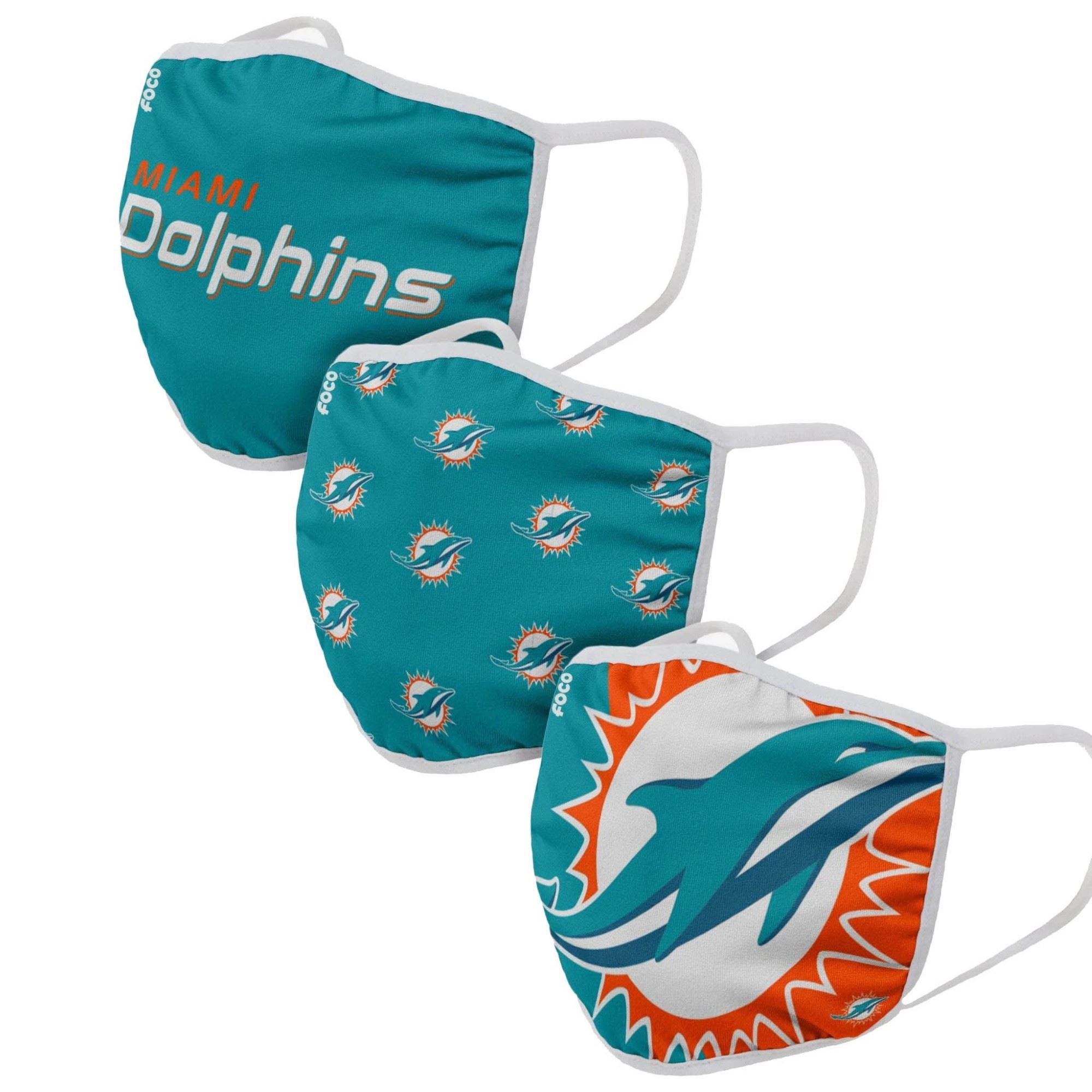 Miami Dolphins NFL Face Covering 3Pack Face Mask Forever Collectibles