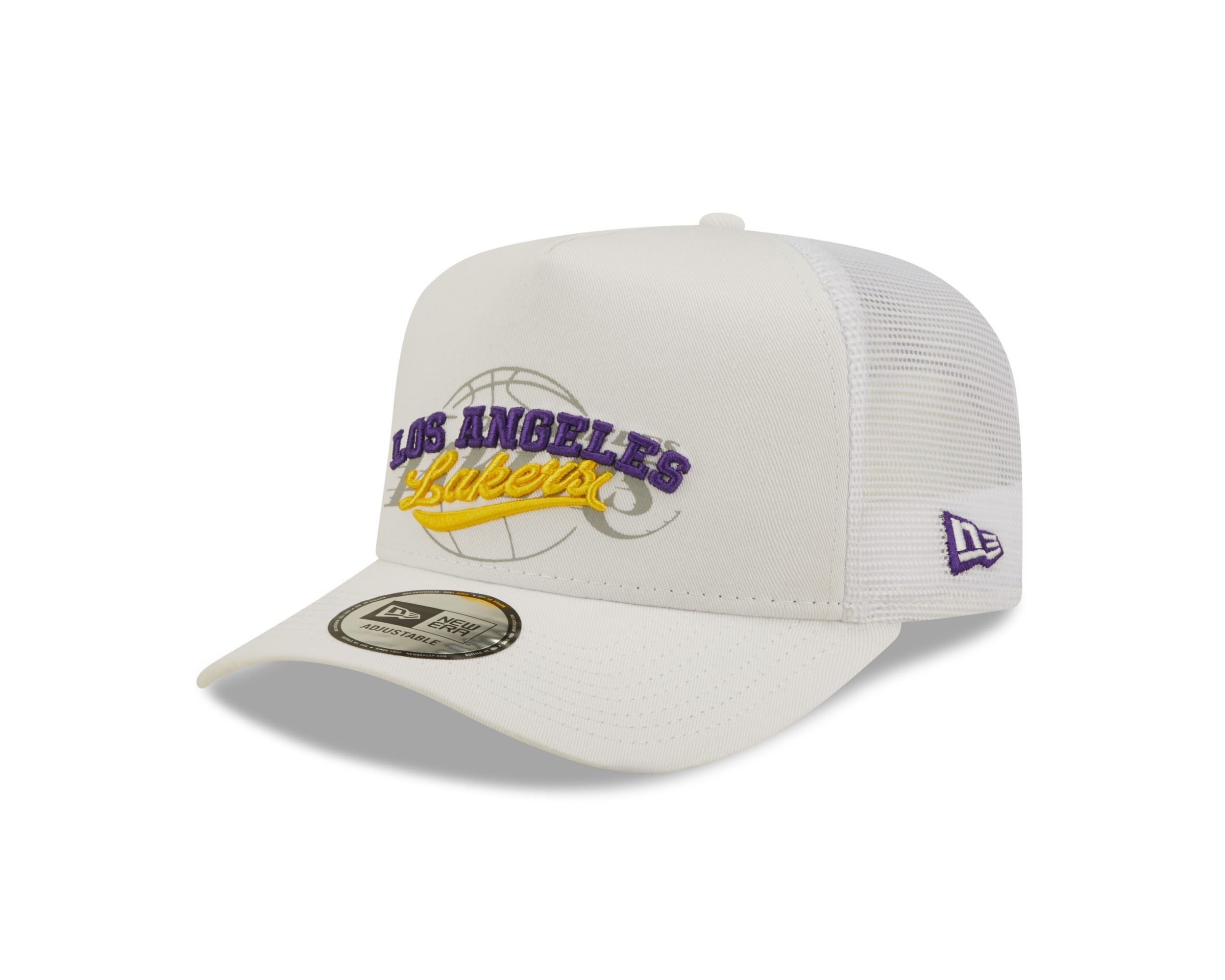 Los Angeles Lakers NBA Logo Overlay White A-Frame Adjustable Trucker Cap New Era 