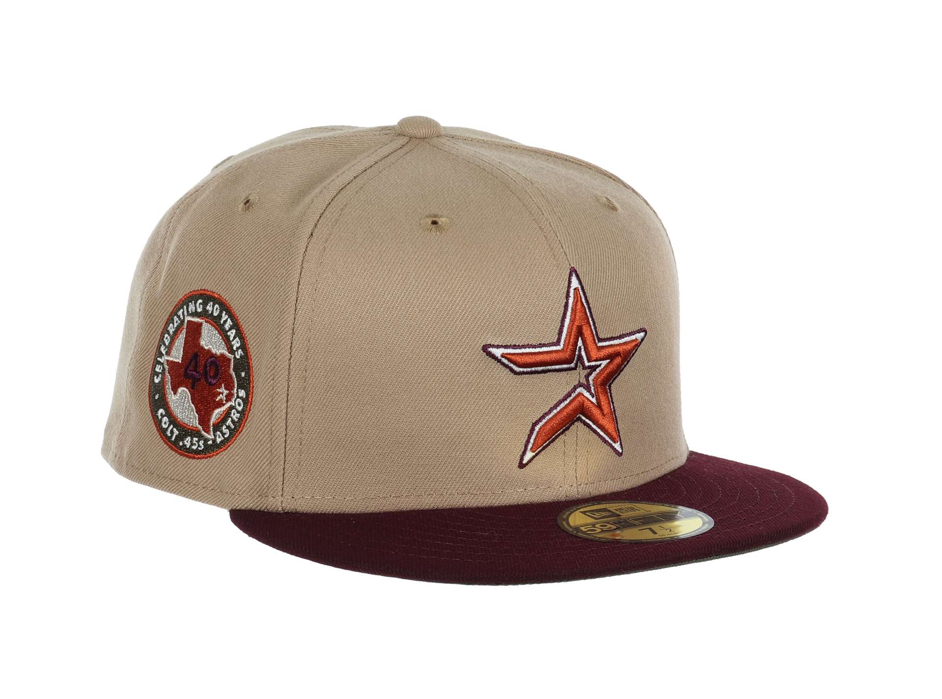 Houston Astros MLB Cooperstown 40th Anniversary of Colt Sidepatch Camel Maroon 59Fifty Basecap New Era