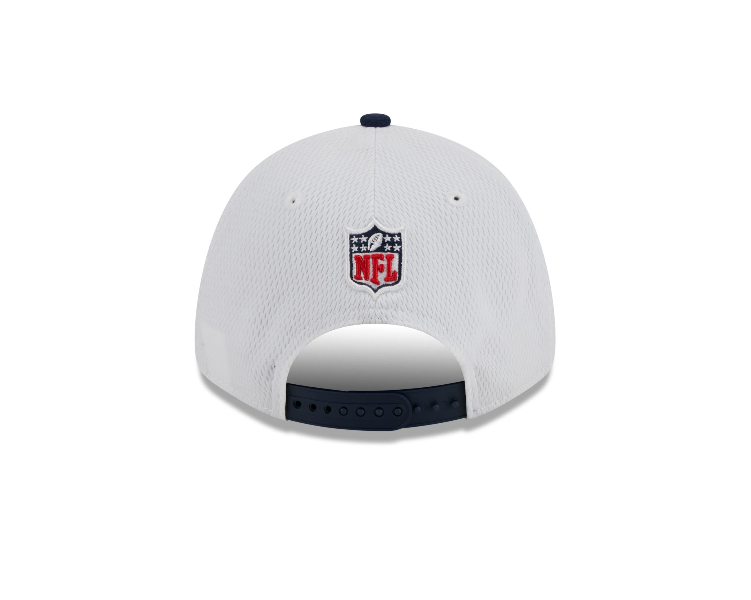 New England Patriots NFL 2023 Sideline White Blue 9Forty Stretch Snapback Cap New Era
