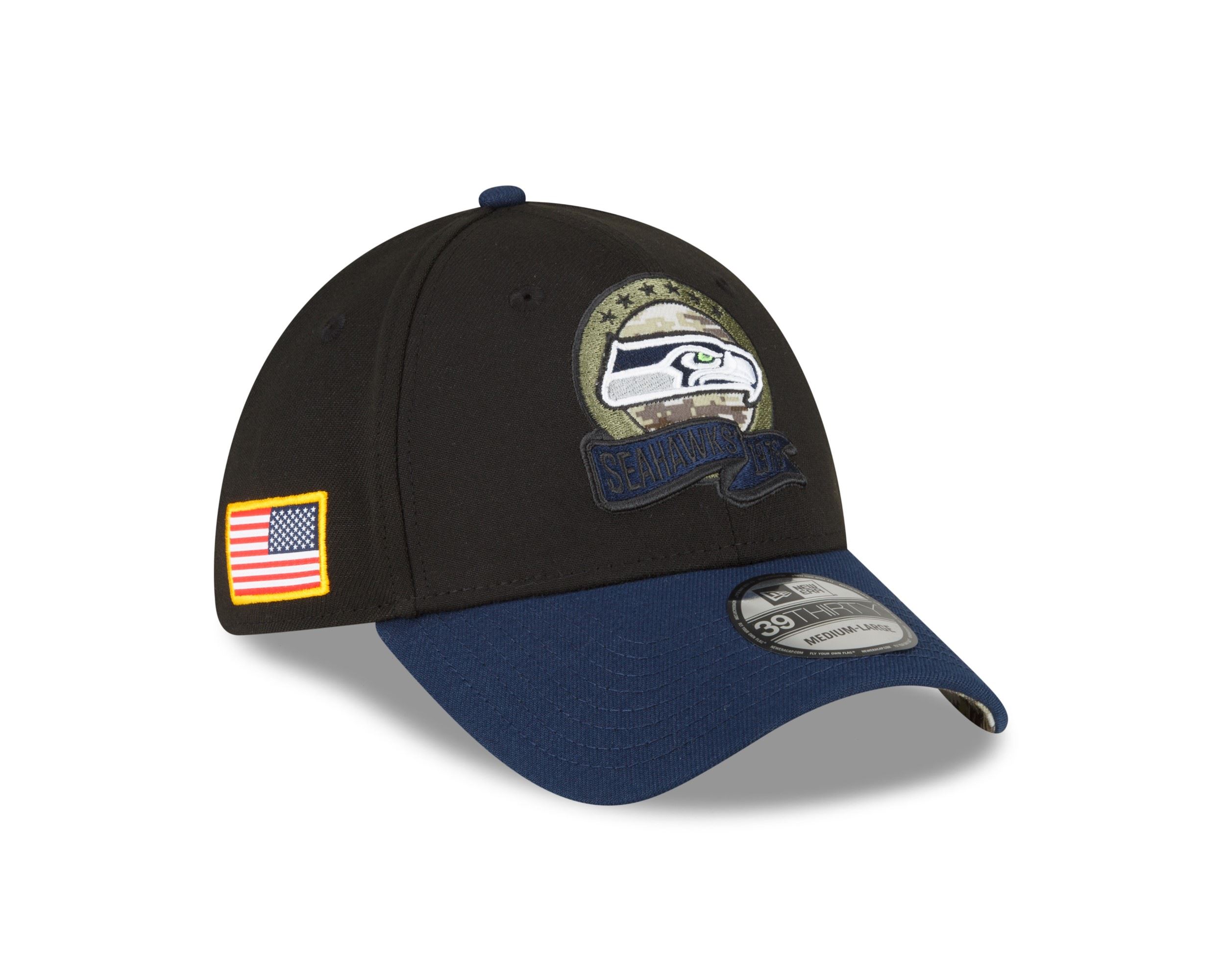 Seattle Seahawks NFL Salute to Service 2022 Black Blue 39Thirty Stretch Cap New Era