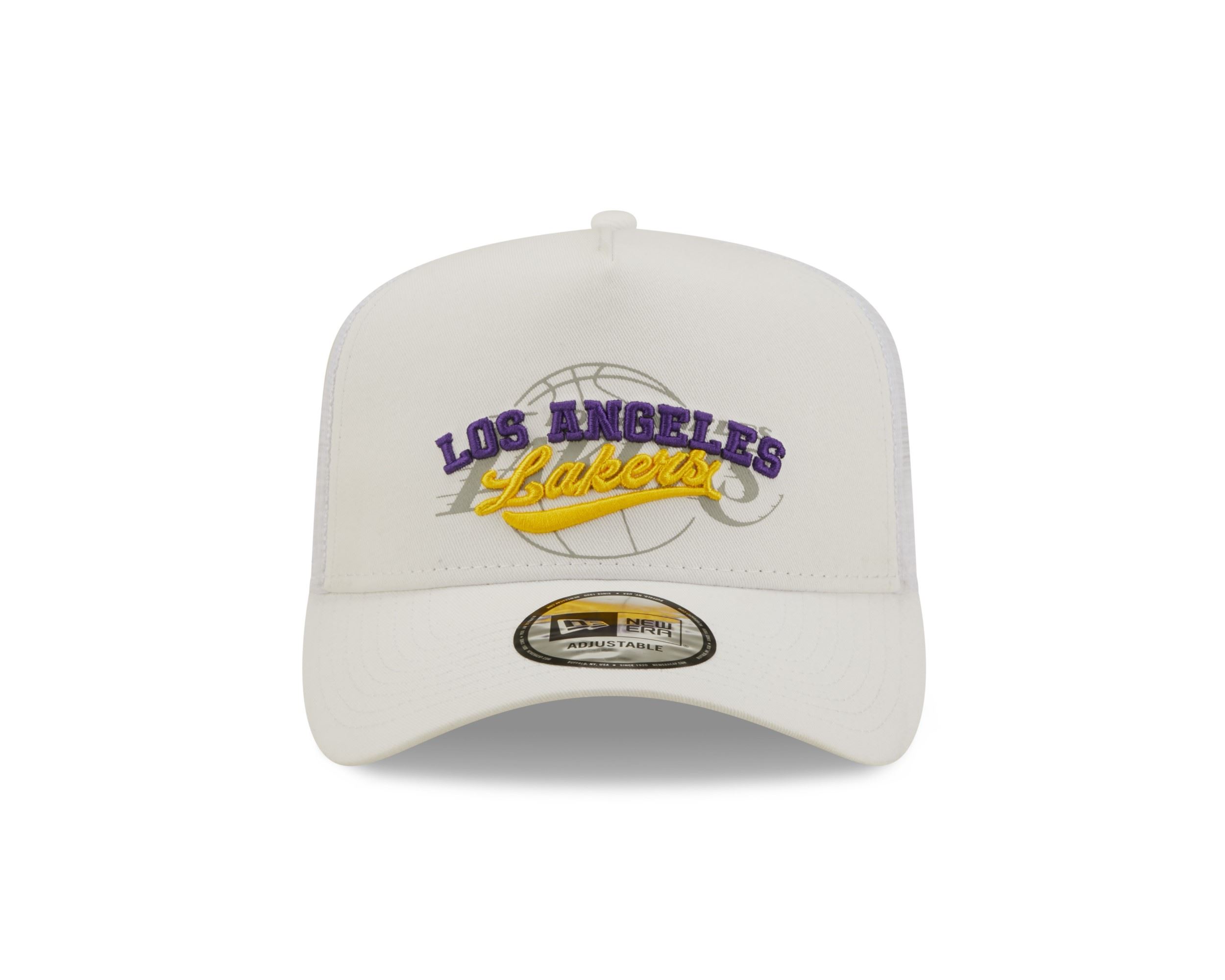 Los Angeles Lakers NBA Logo Overlay White A-Frame Adjustable Trucker Cap New Era 