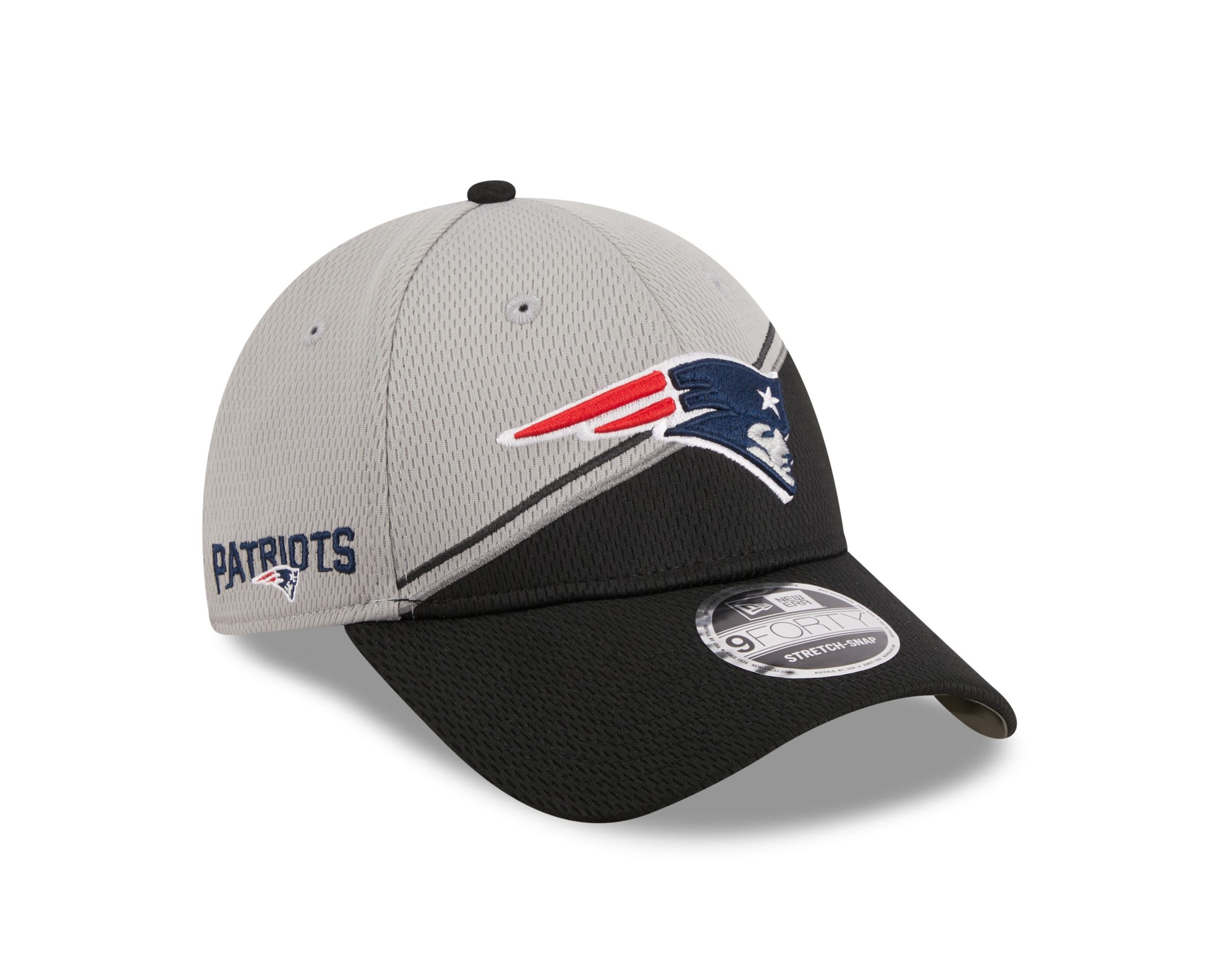 New England Patriots NFL 2023 Sideline Grey Black 9Forty Stretch Snapback Cap New Era