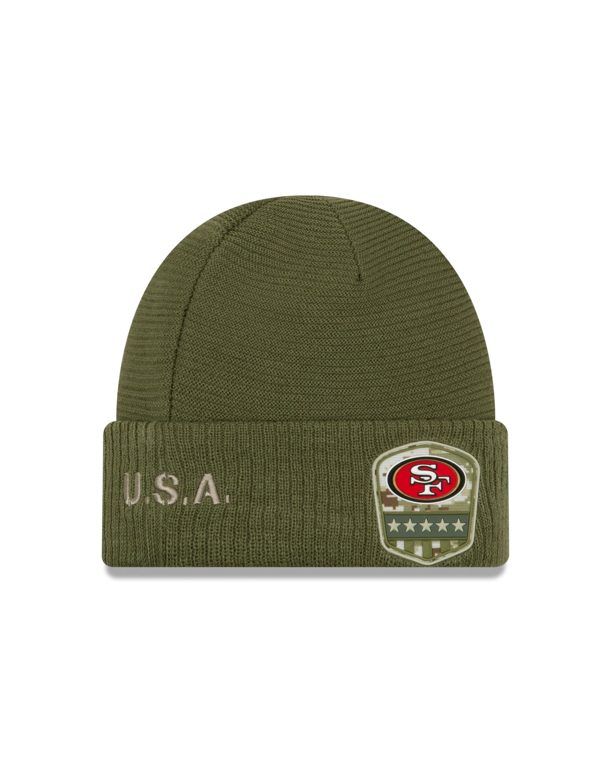 San Francisco 49ers On Field 2019 Salute to Service Beanie Olive New Era