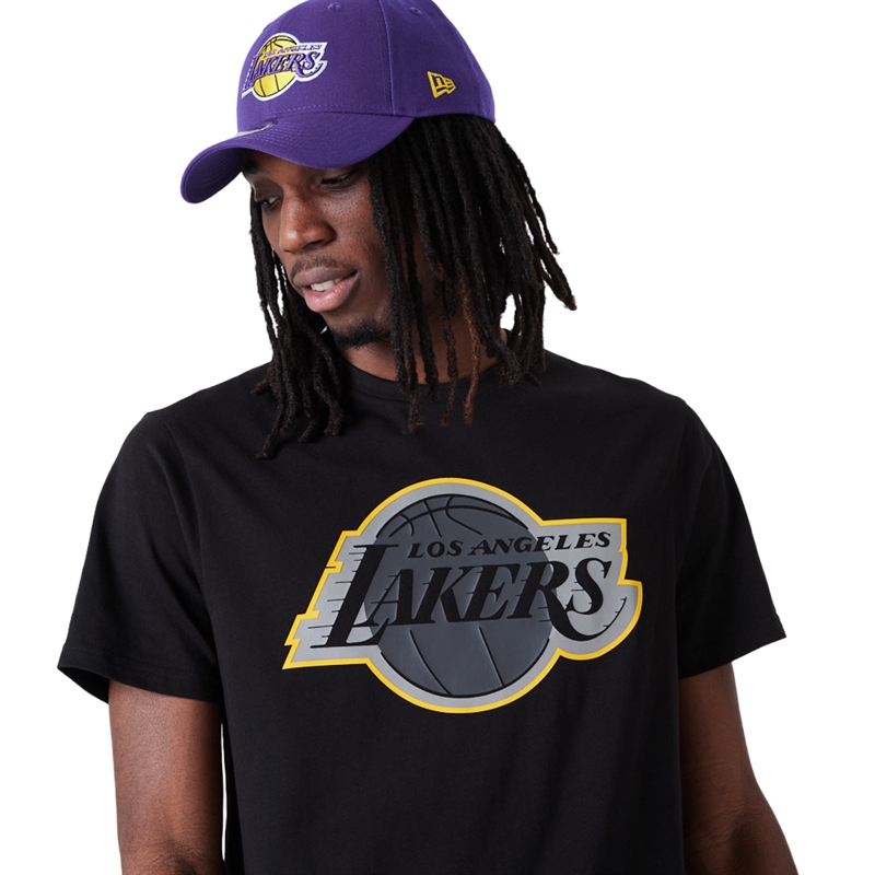Los Angeles Lakers Black NBA Outline Logo  T- Shirt New Era