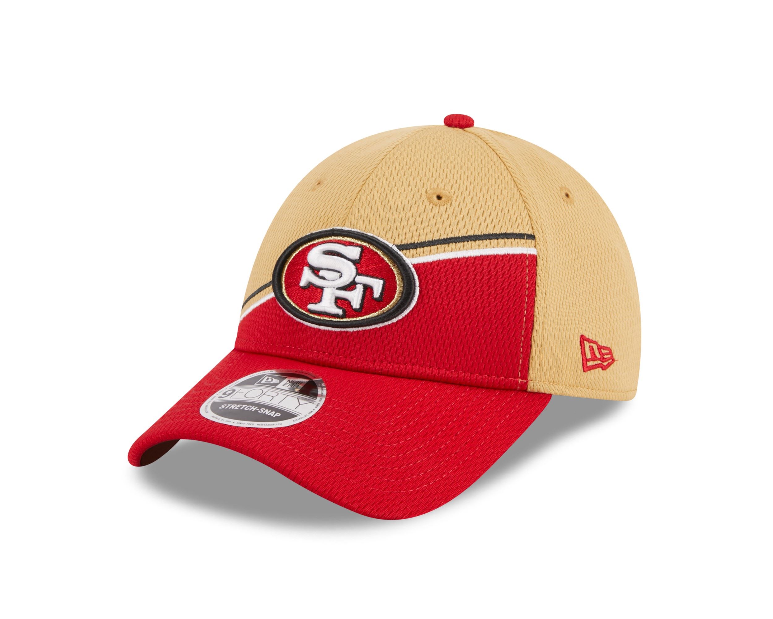 San Francisco 49ers NFL 2023 Sideline Beige Red 9Forty Stretch Snapback Cap New Era