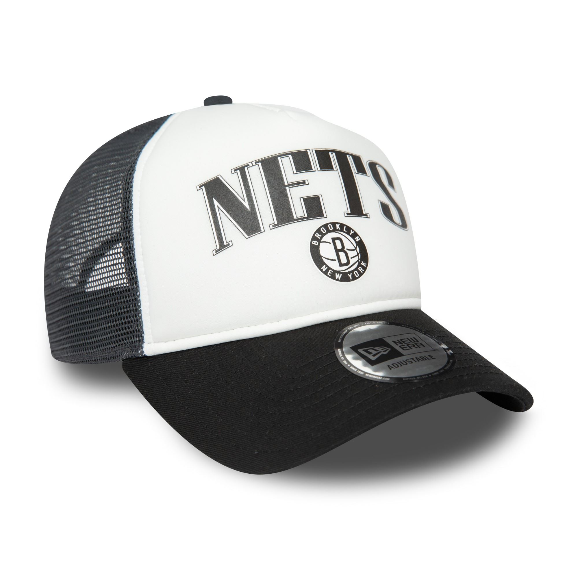 Brooklyn Nets NBA Retro White Black A-Frame Adjustable Trucker Cap New Era
