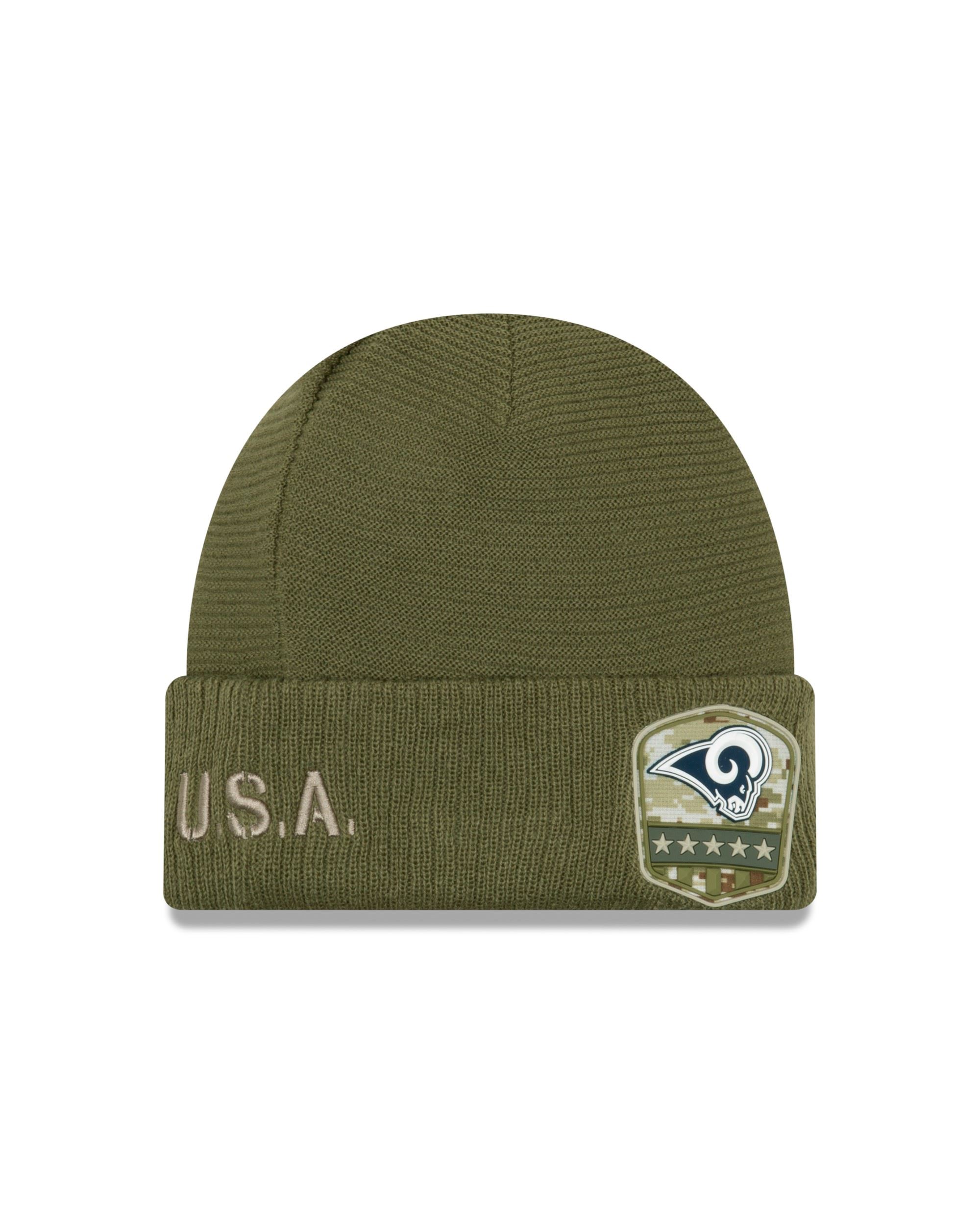 Los Angeles Rams On Field 2019 Salute to Service Beanie Olive New Era