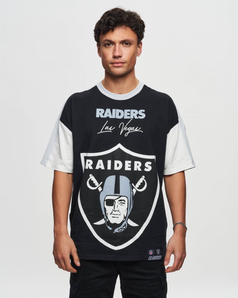 Las Vegas Raiders Cut and Sew Schwarz Oversized NFL T-Shirt Recovered