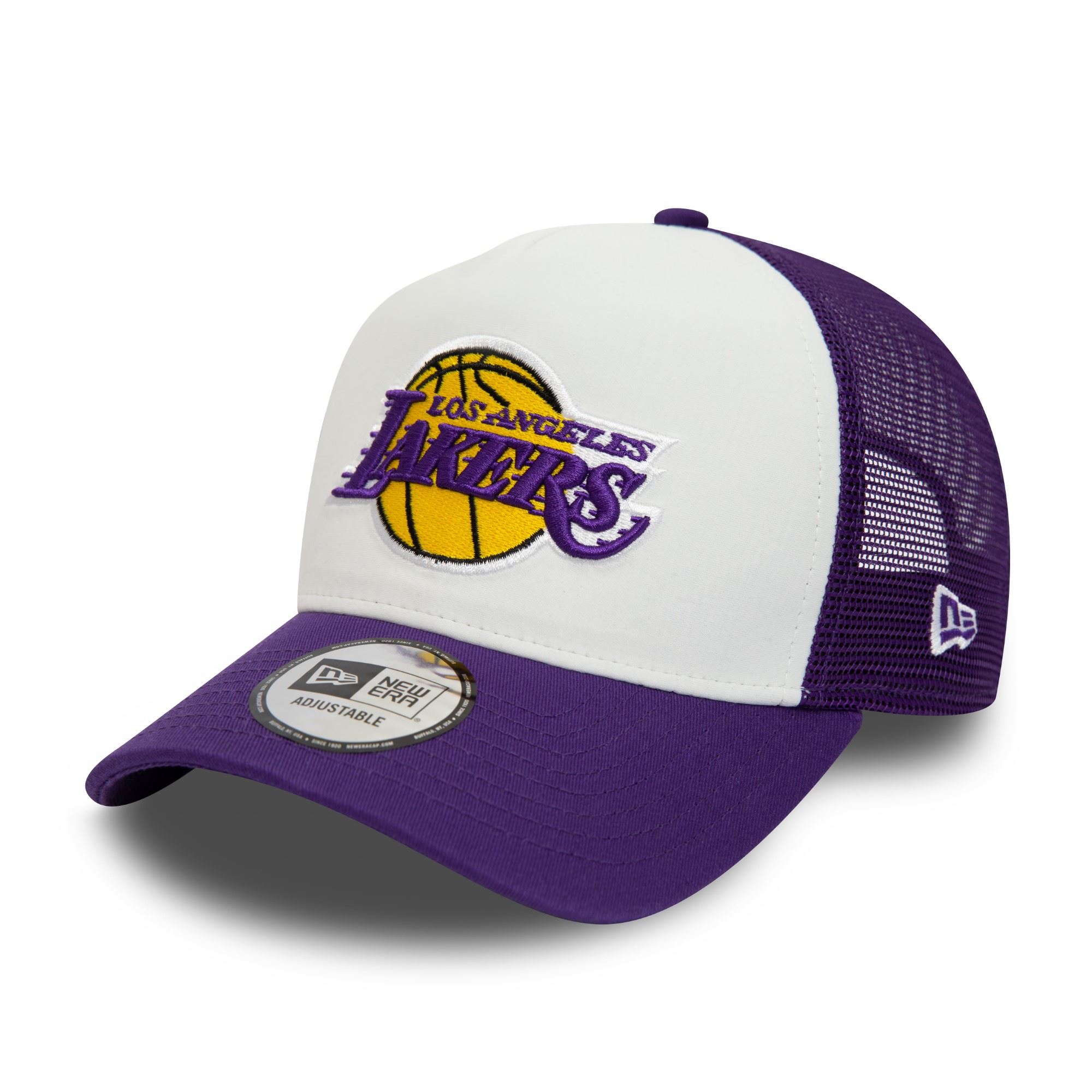 Los Angeles Lakers NBA Team Colour White Purple A-Frame Adjustable Trucker Cap New Era