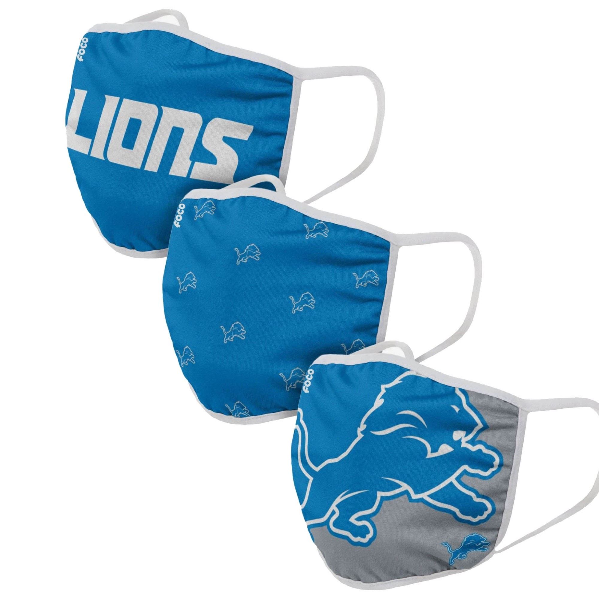 Detroit Lions NFL Face Covering 3Pack Face Mask Forever Collectibles