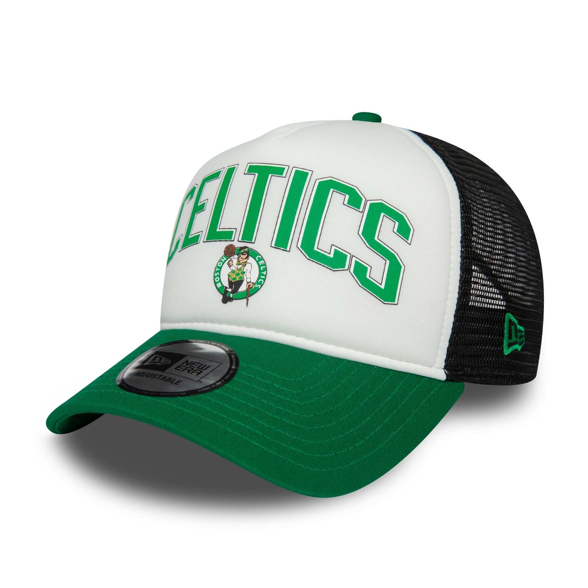 Boston Celtics NBA Retro White Black Green A-Frame Adjustable Trucker Cap New Era