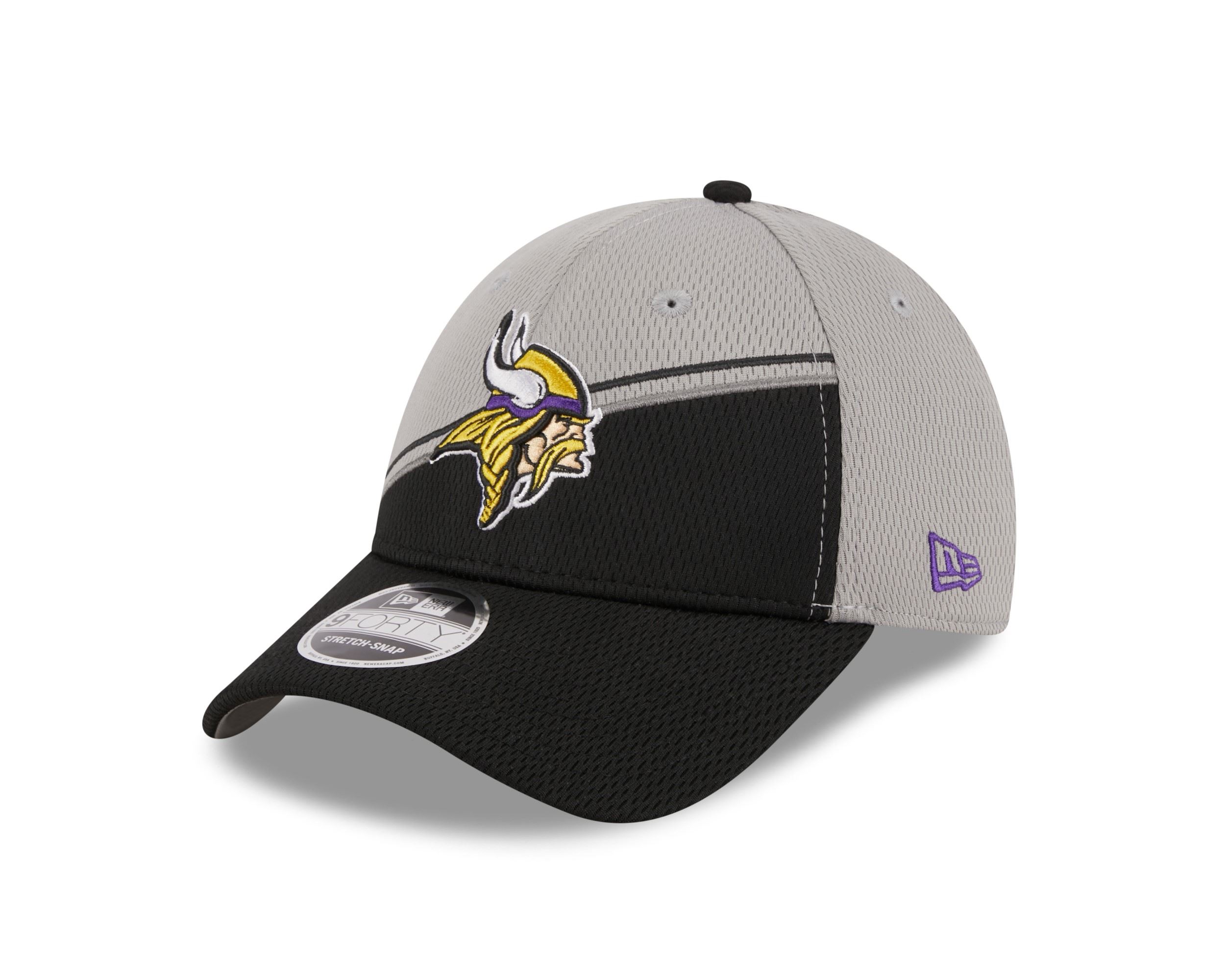 Minnesota Vikings NFL 2023 Sideline Grey Black 9Forty Stretch Snapback Cap New Era