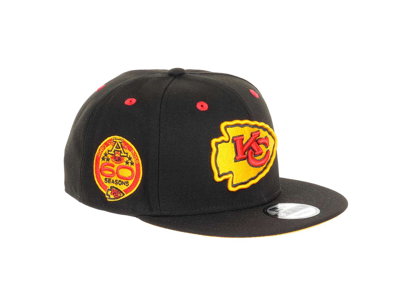 Kansas City Chiefs NFL Team Colour 60 Seasons Sidepatch Black 9Fifty Snapback Cap New Era