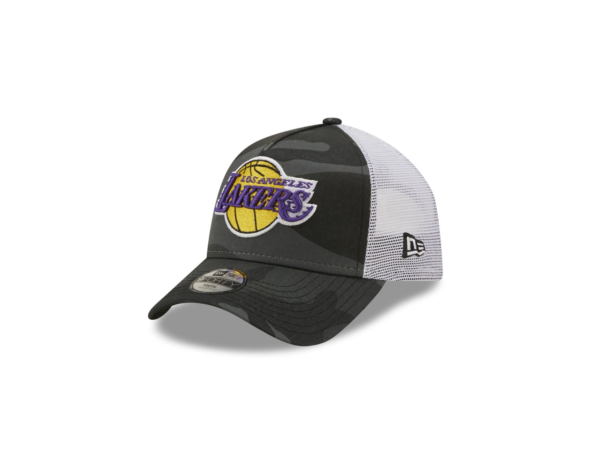 Los Angeles Lakers NBA Camo Midnight Camouflage 9Forty Kids A-Frame Adjustable Trucker Cap New Era