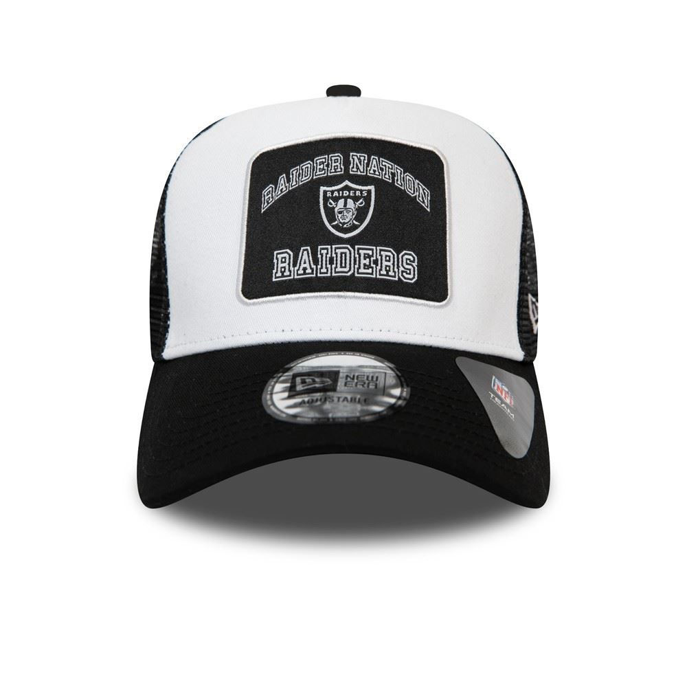 Las Vegas Raiders NFL Graphic Patch White Black A-Frame Adjustable Trucker Cap New Era