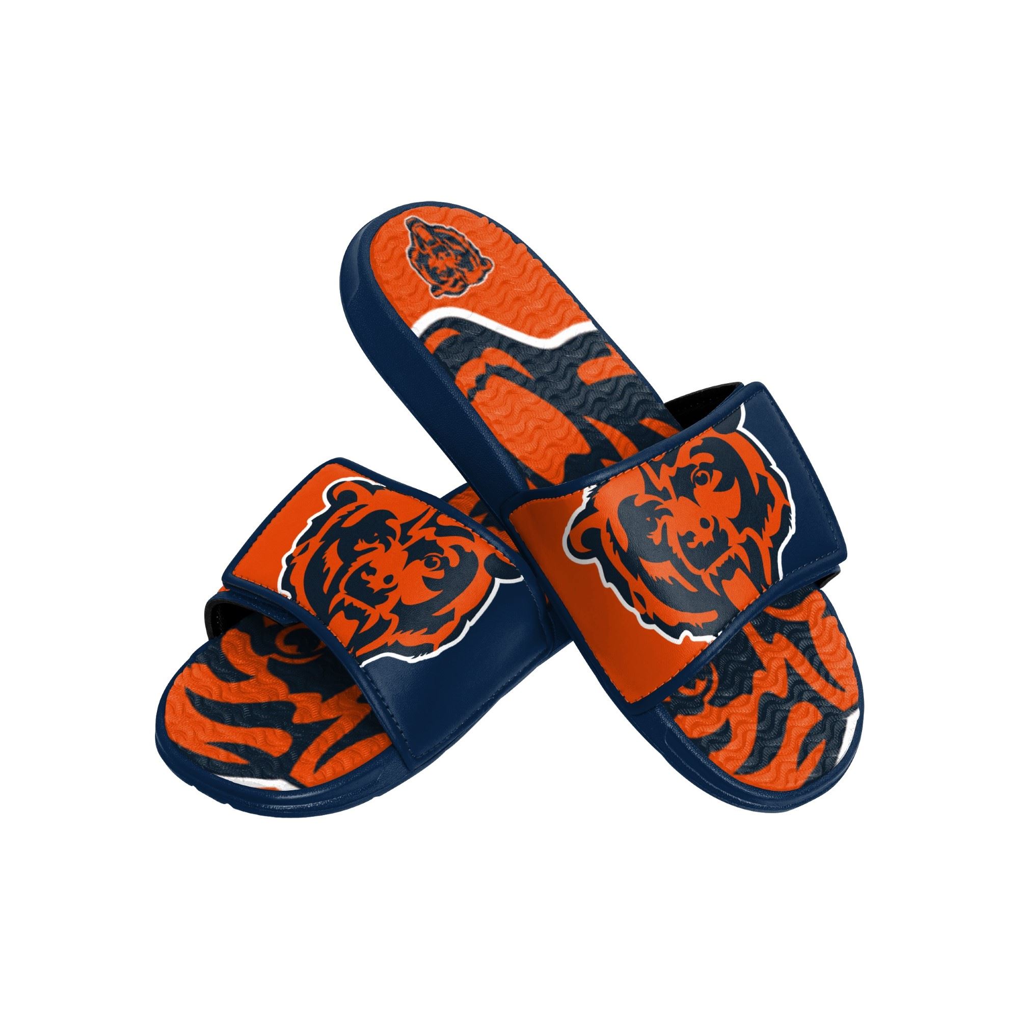 Chicago Bears NFL Colorblock Big Logo Gel Slide Blue Orange Badelatschen Hausschuhe Foco 