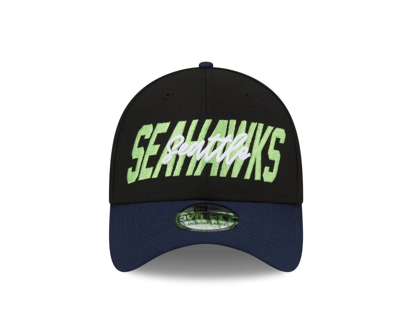 Seattle Seahawks 2022 NFL Draft Black Navy 39Thirty Stretch Cap New Era