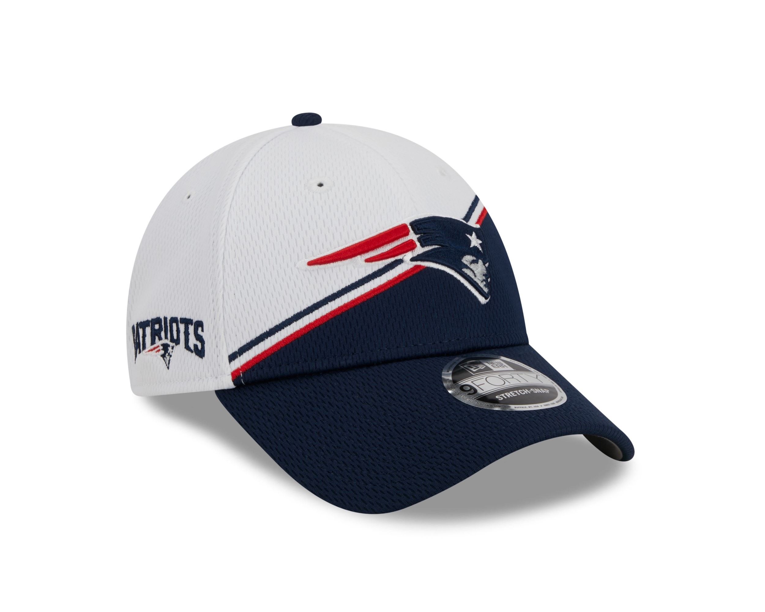 New England Patriots NFL 2023 Sideline White Blue 9Forty Stretch Snapback Cap New Era