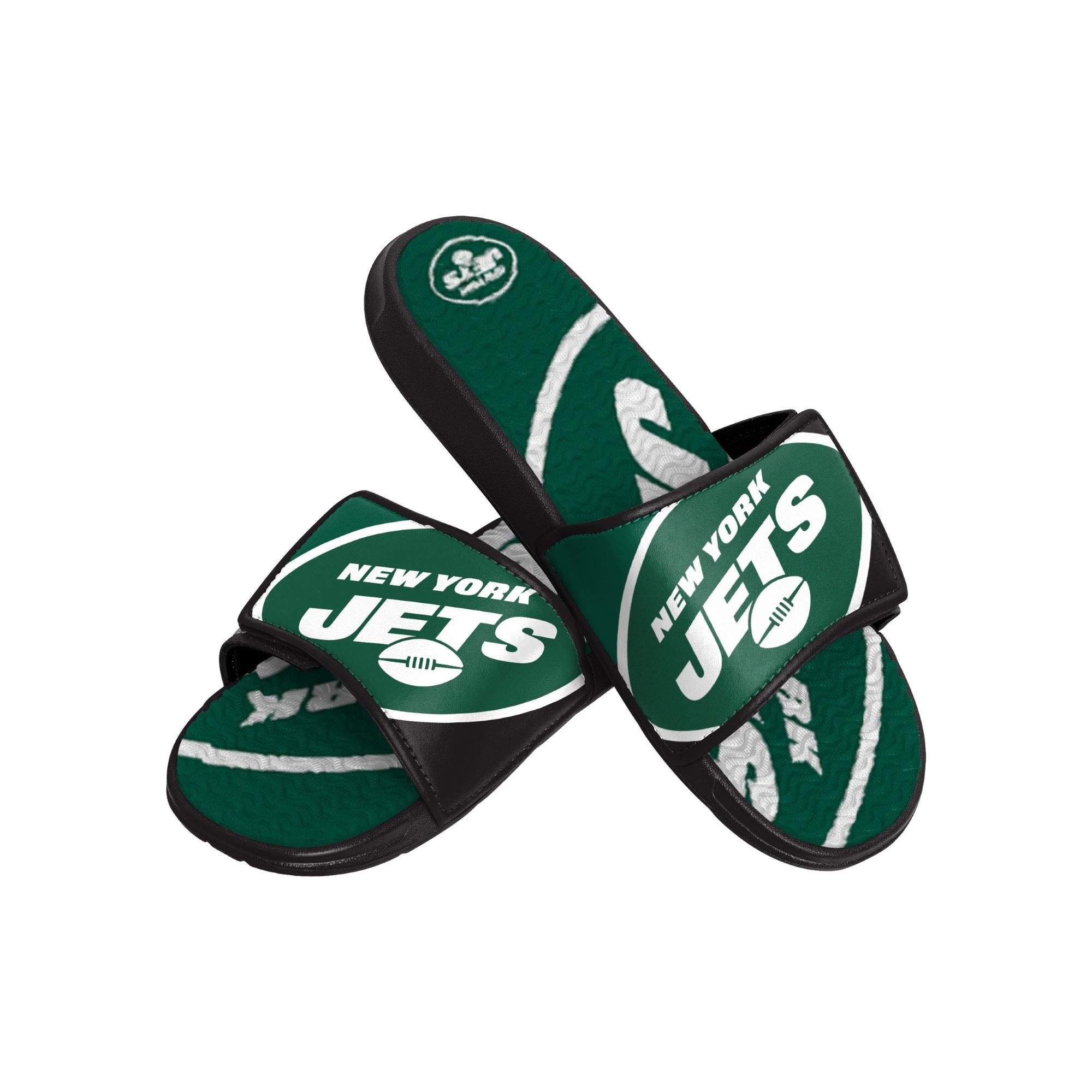 New York Jets NFL Colorblock Big Logo Gel Slide Black Green Badelatschen Hausschuhe Foco 