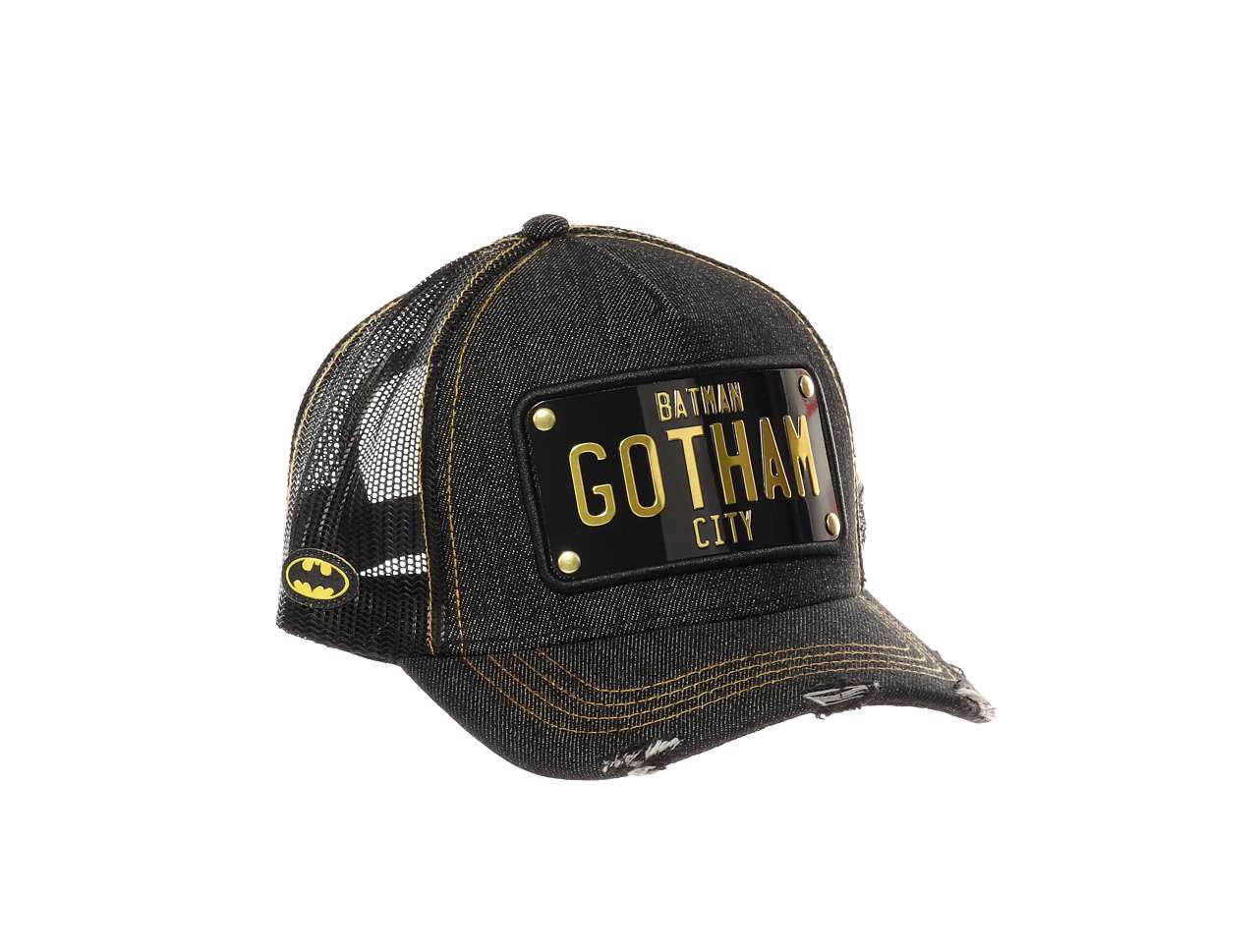 Batman DC Gotham City Black Plate Gold Used Trucker Cap Capslab