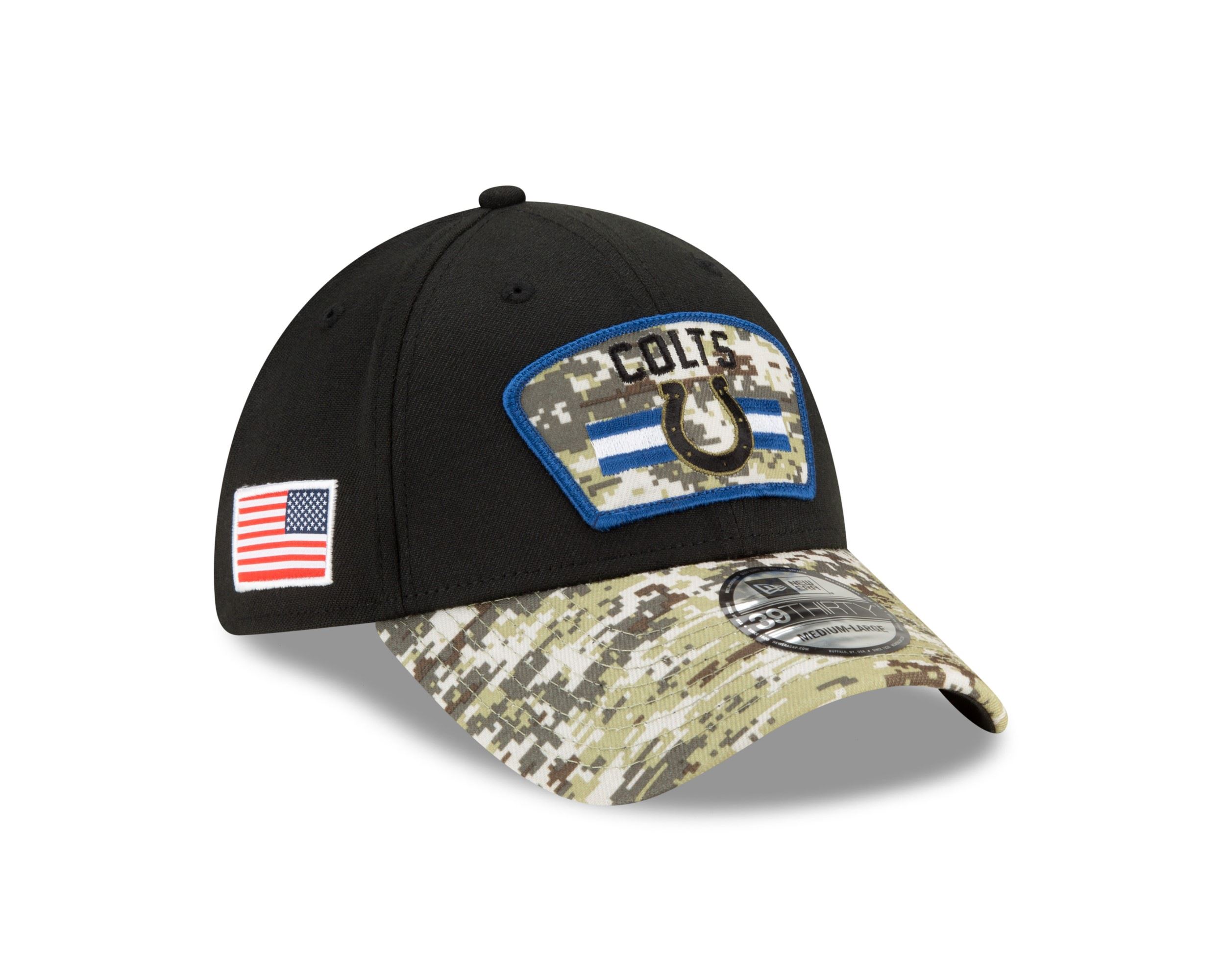Indianapolis Colts NFL On Field 2021 Salute to Service Black 39Thirty Stretch Cap New Era