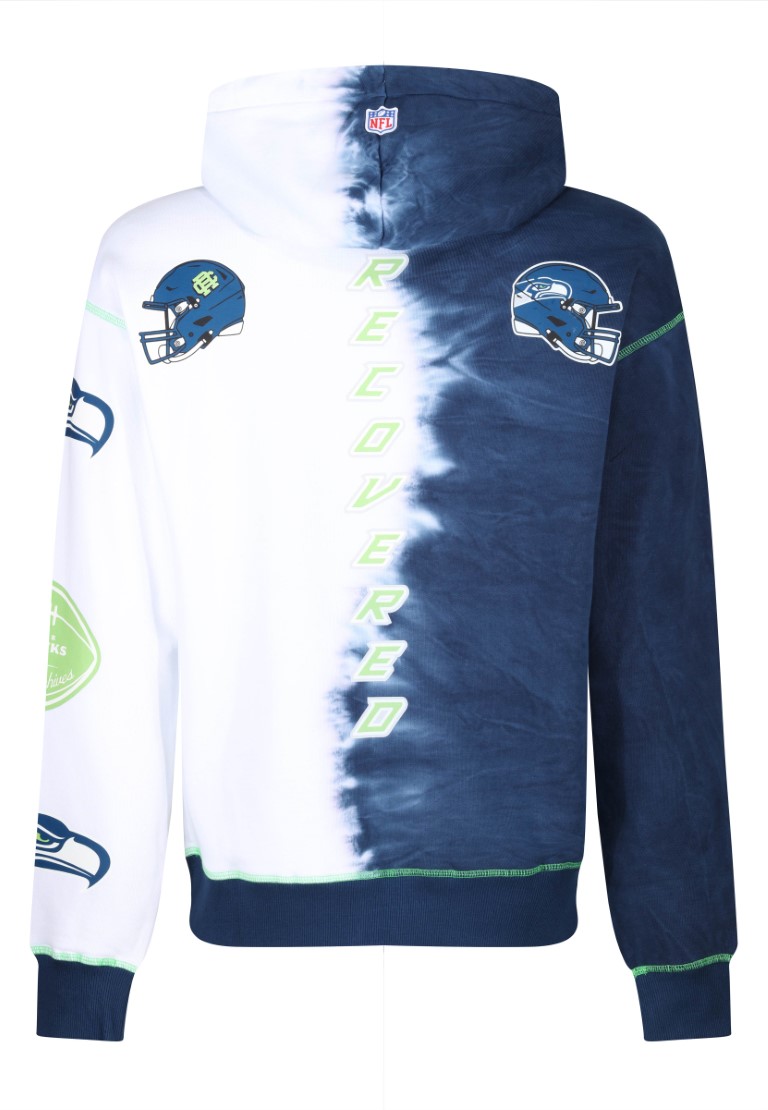 Seattle Seahawks NFL Ink Dye Effect Dunkelblau auf Weiß Hoody Recovered