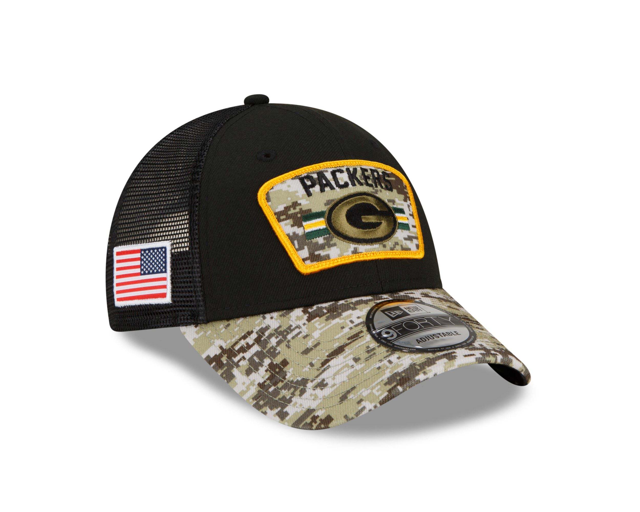 Green Bay Packers NFL On Field 2021 Salute to Service Black 9Forty Snapback Cap New Era