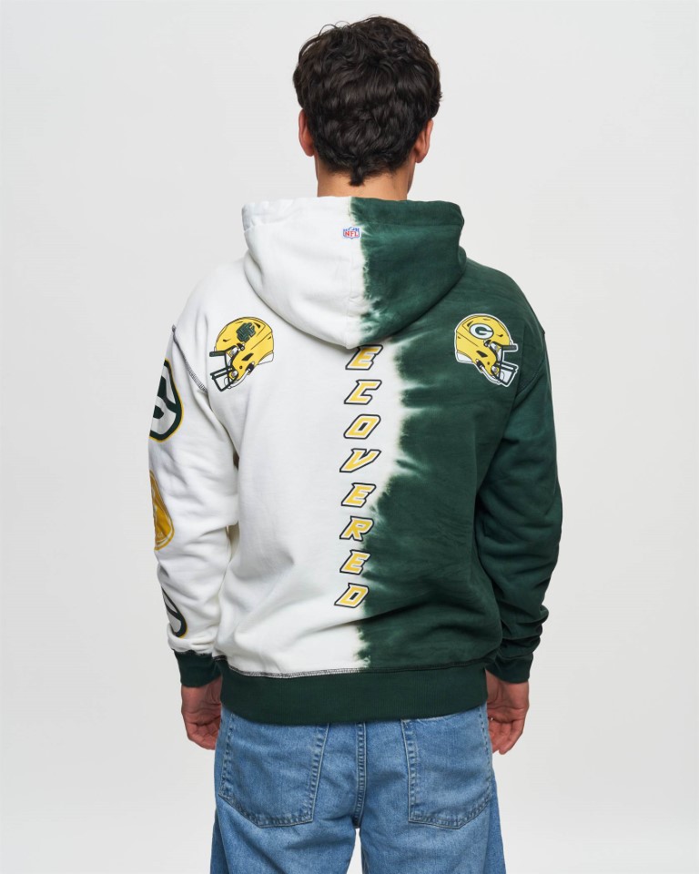 Green Bay Packers NFL Ink Dye Effect Green on White Hoody Recovered